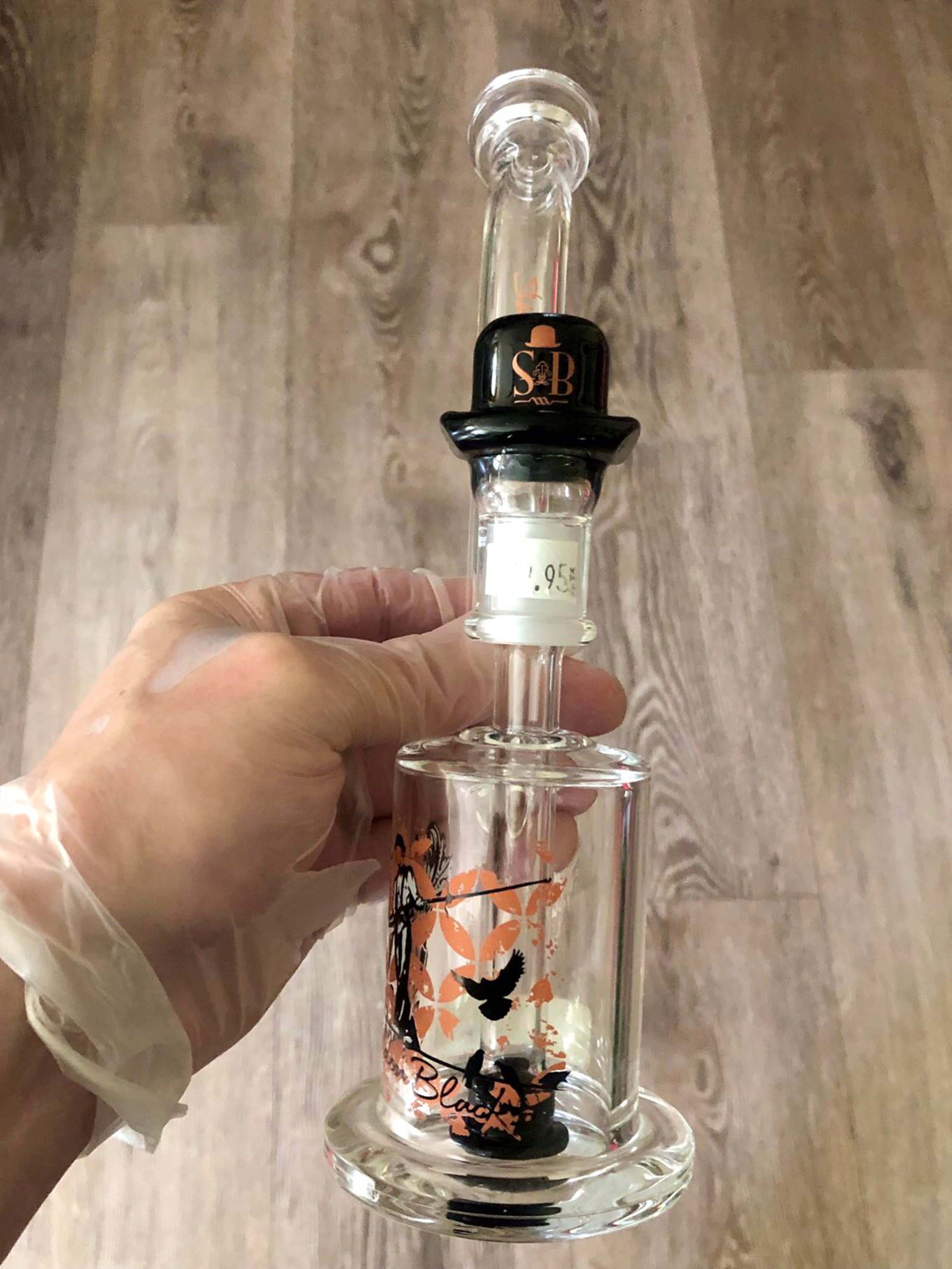 Preview pic of OG Sheldon Black Showerhead Bubbler - NOS - Full Set w/ Derby Hat Slide & Bag