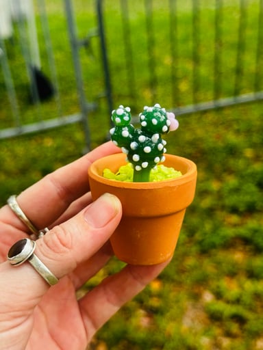 Preview pic of Glass cactus plant with ceramic pot