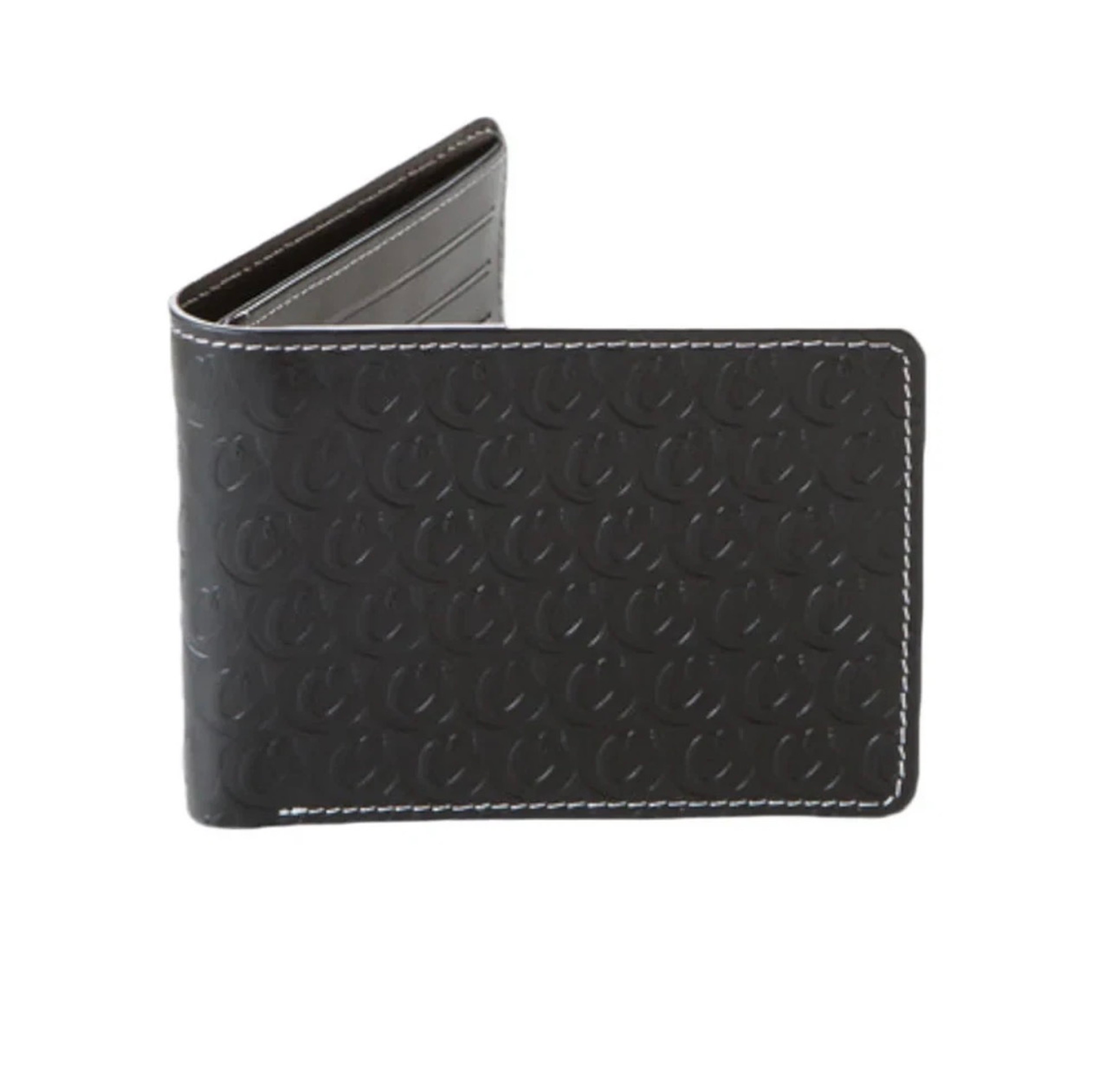 Preview pic of Cookies Leather Monogram Embossed Bi Fold Wallet Black