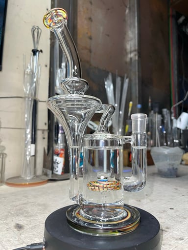 Preview pic of 11” tall 14mm joint, black and white rainbow color