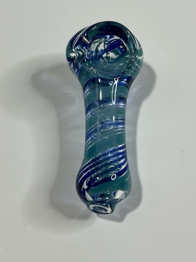 Preview pic of 3" Handmade Glass Spoon Smoking Bowl Pipe Blue Stripes