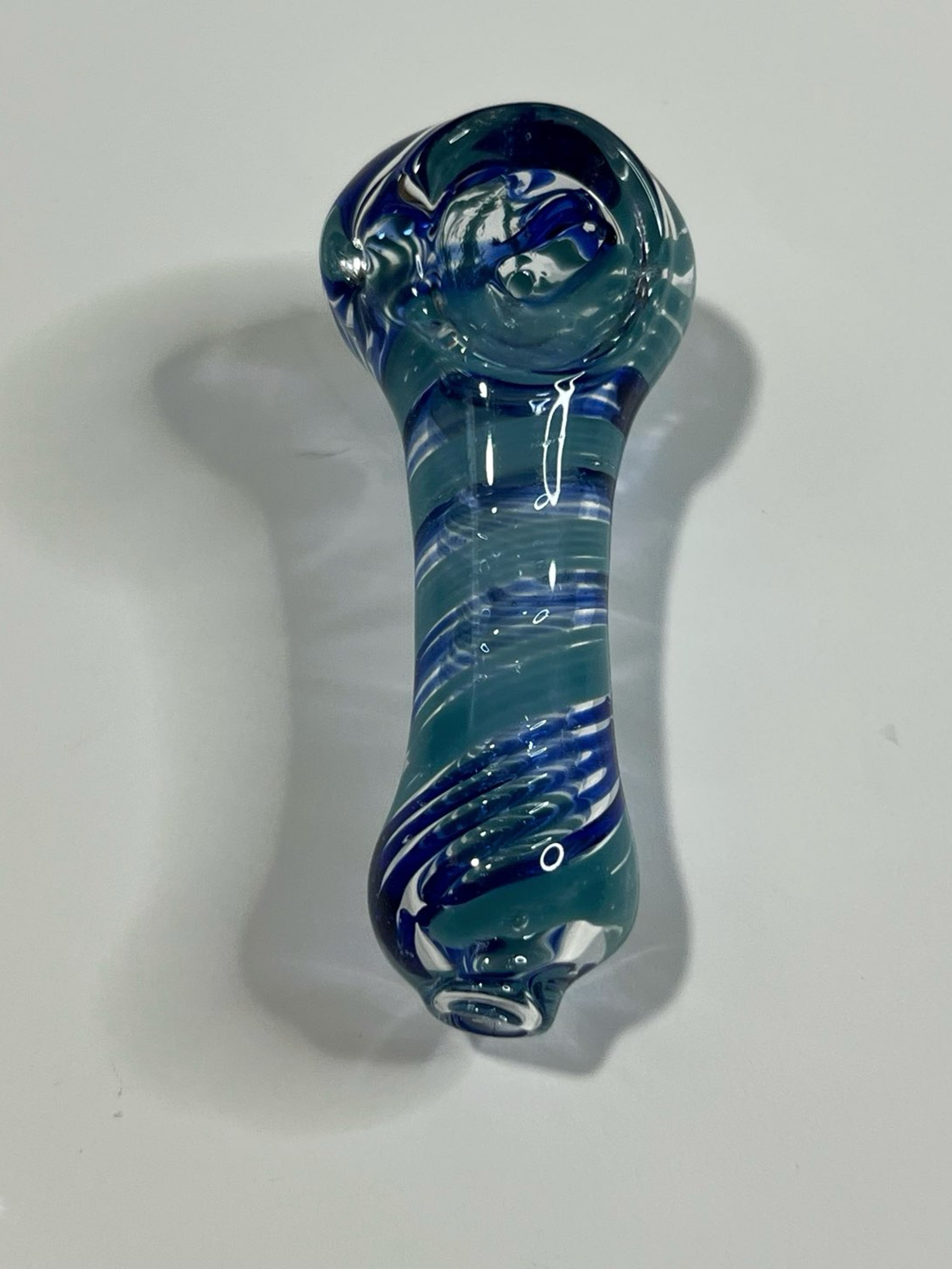 3" Handmade Glass Spoon Smoking Bowl Pipe Blue Stripes image 0