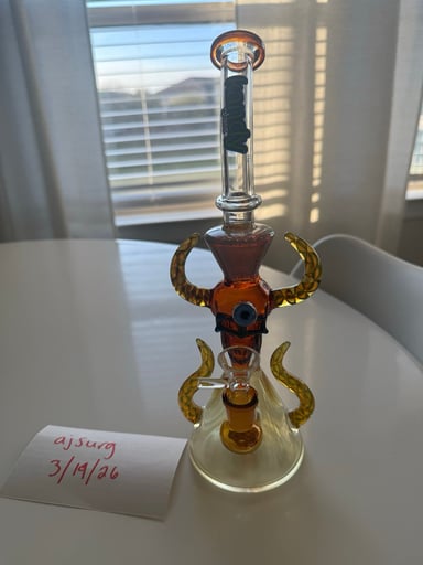 Preview pic of 12" Kandy Glass Beaker - Slitted Perc, Skull & Horns (Production)