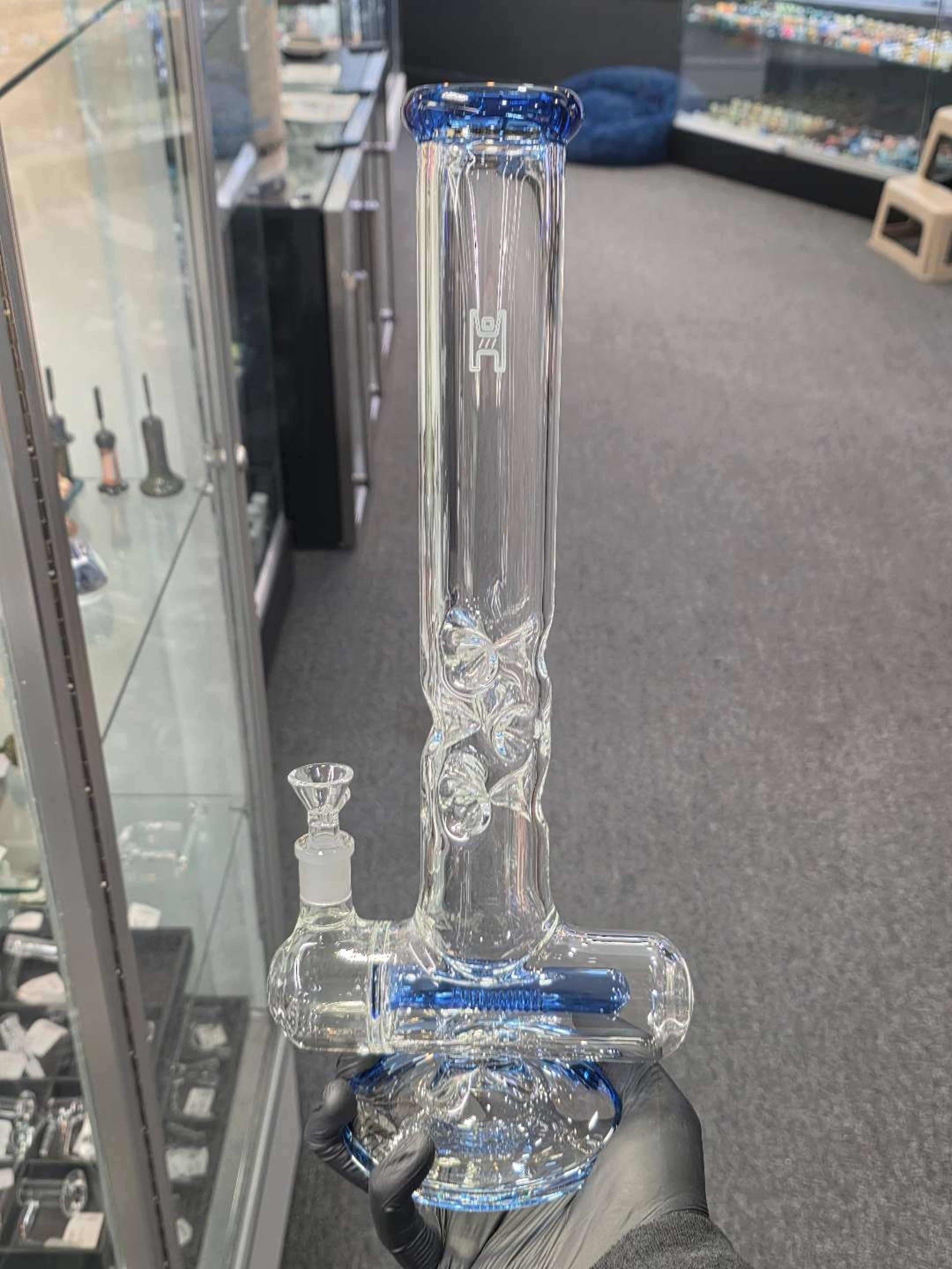 Inline Perc Waterpipe w/ Triple Ice Catcher Blue image 0