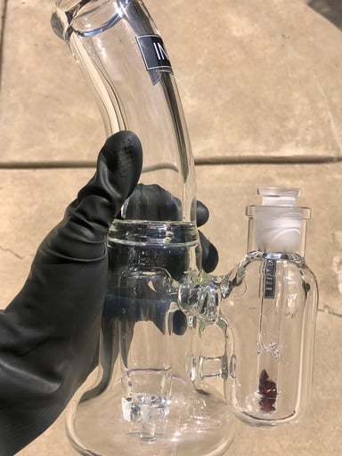 Preview pic of INEX Glass 12" Double Dipper — 9mm Thick — 14mm Joint — Ruby Accents