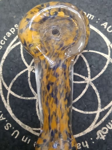 Preview pic of Mini,Collectible,Orange & Dark Blue Glass, Spoon/Pipe