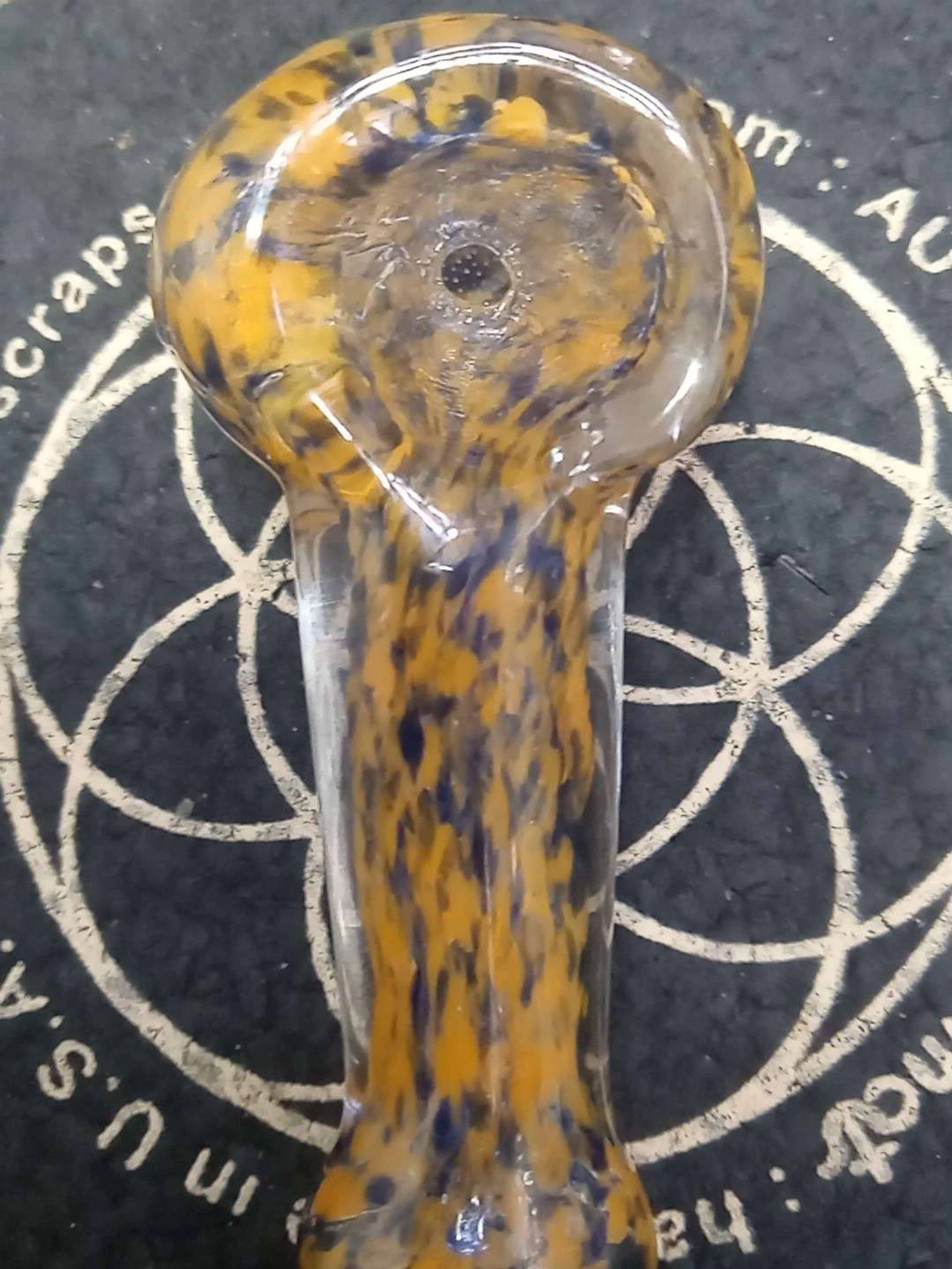 Preview pic of Mini,Collectible,Orange & Dark Blue Glass, Spoon/Pipe