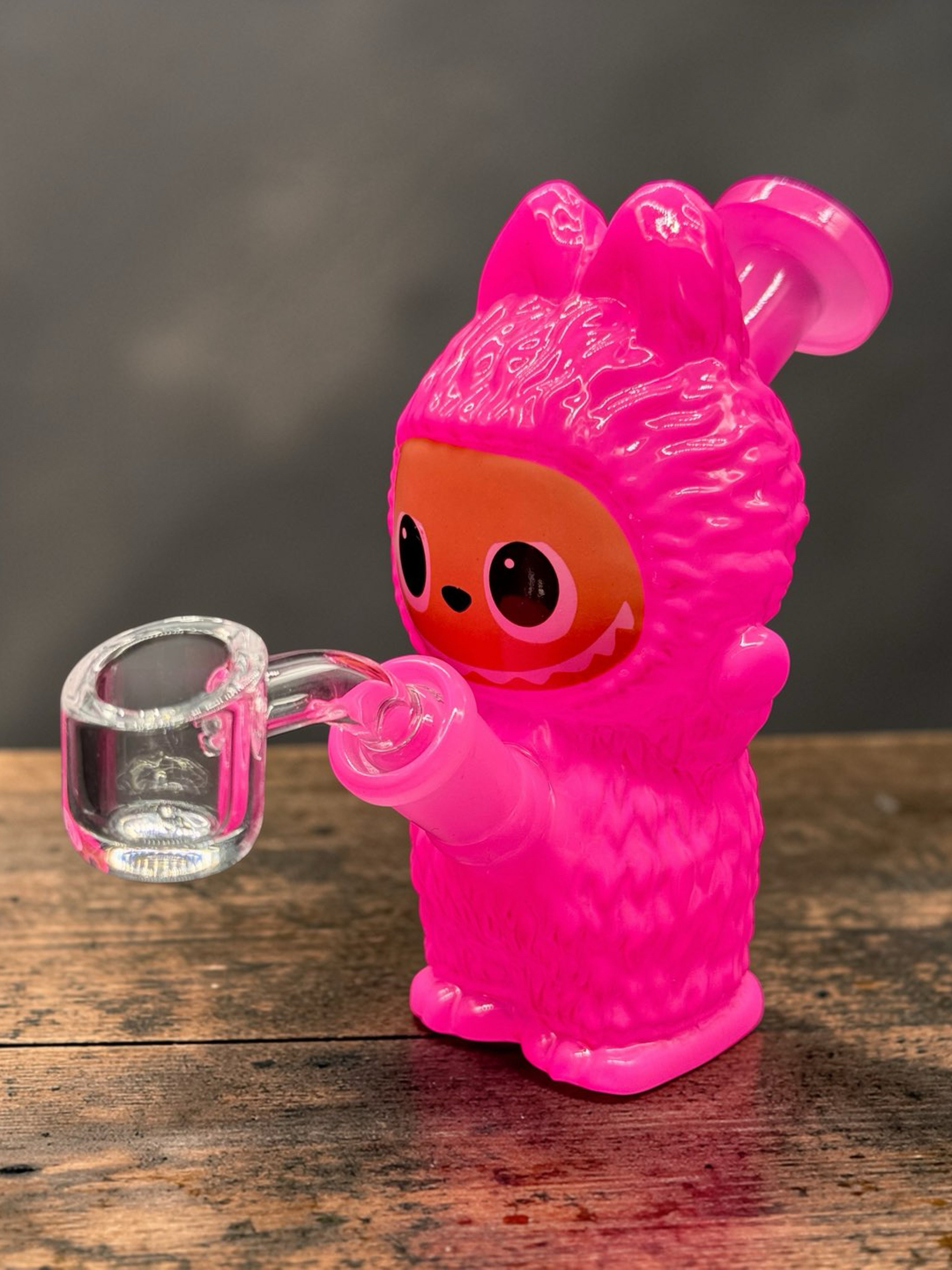 Mini 5” Pink Character Dab Rig Water Pipe – 14mm Glass Rig with Quartz Banger & Dry Herb Bowl image 0