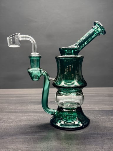 Preview pic of Alpha 7” Teal Glass Dab Rig – 14mm Quartz Banger & Dry Bowl
