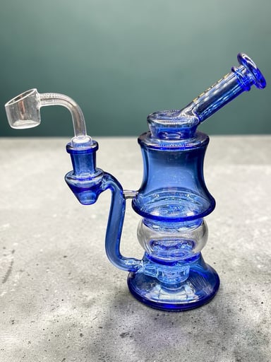 Preview pic of Alpha 7” Blue Glass Dab Rig with 14mm Quartz Banger & Bowl