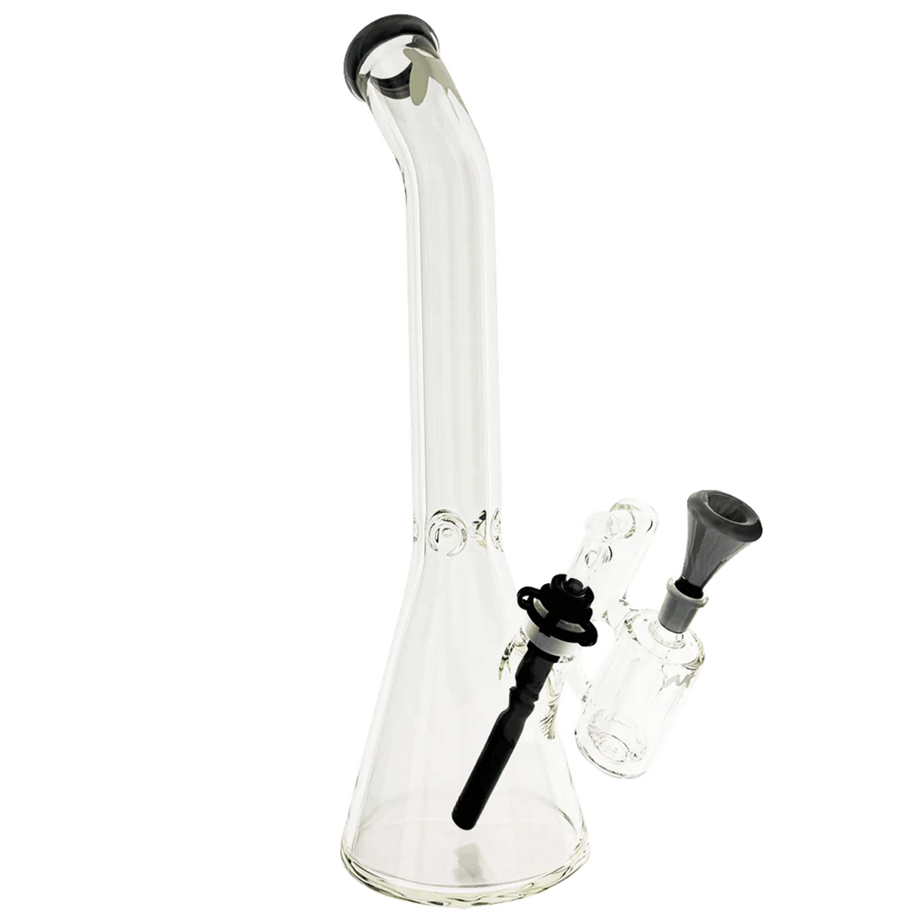 Preview pic of MAV Glass 18" x 9mm color top beaker Bong Bent Neck + Ash Catcher Combo Silver