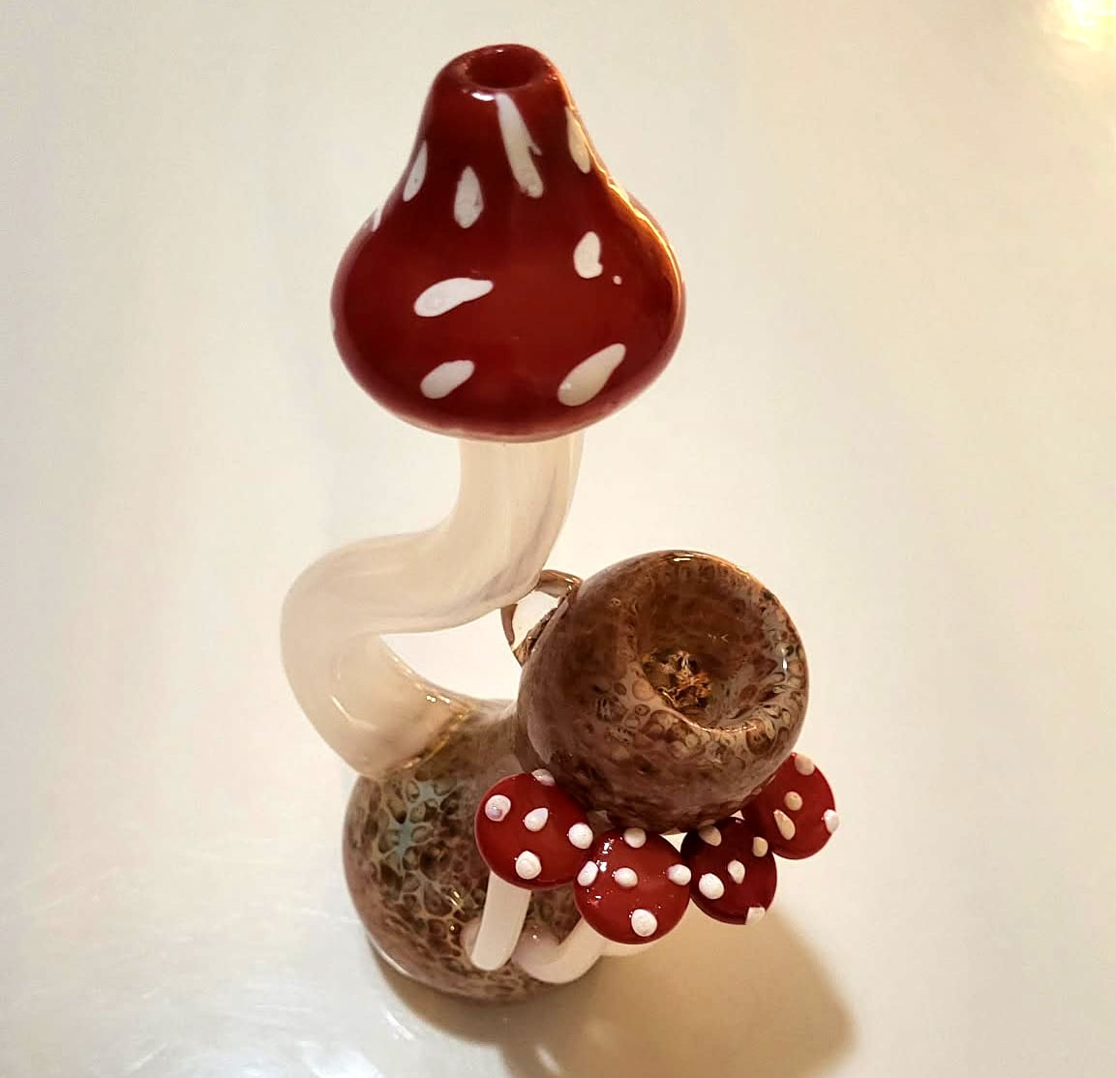Preview pic of Red‑Cap Mushroom Bubbler, Whimsical Forest Glass Art