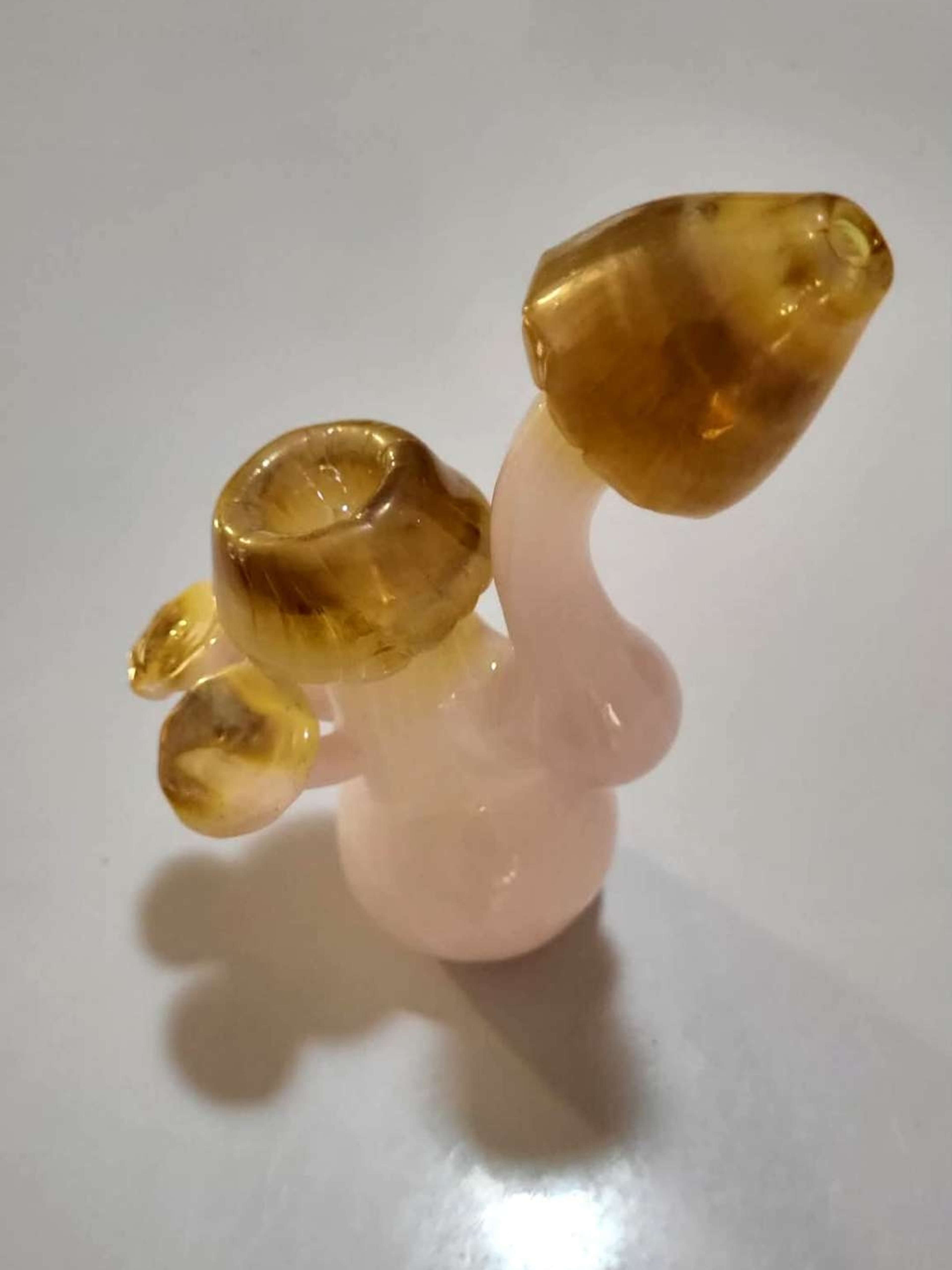 Preview pic of Amber Glow Mushroom Bubbler, Warm Earthy Glass Art