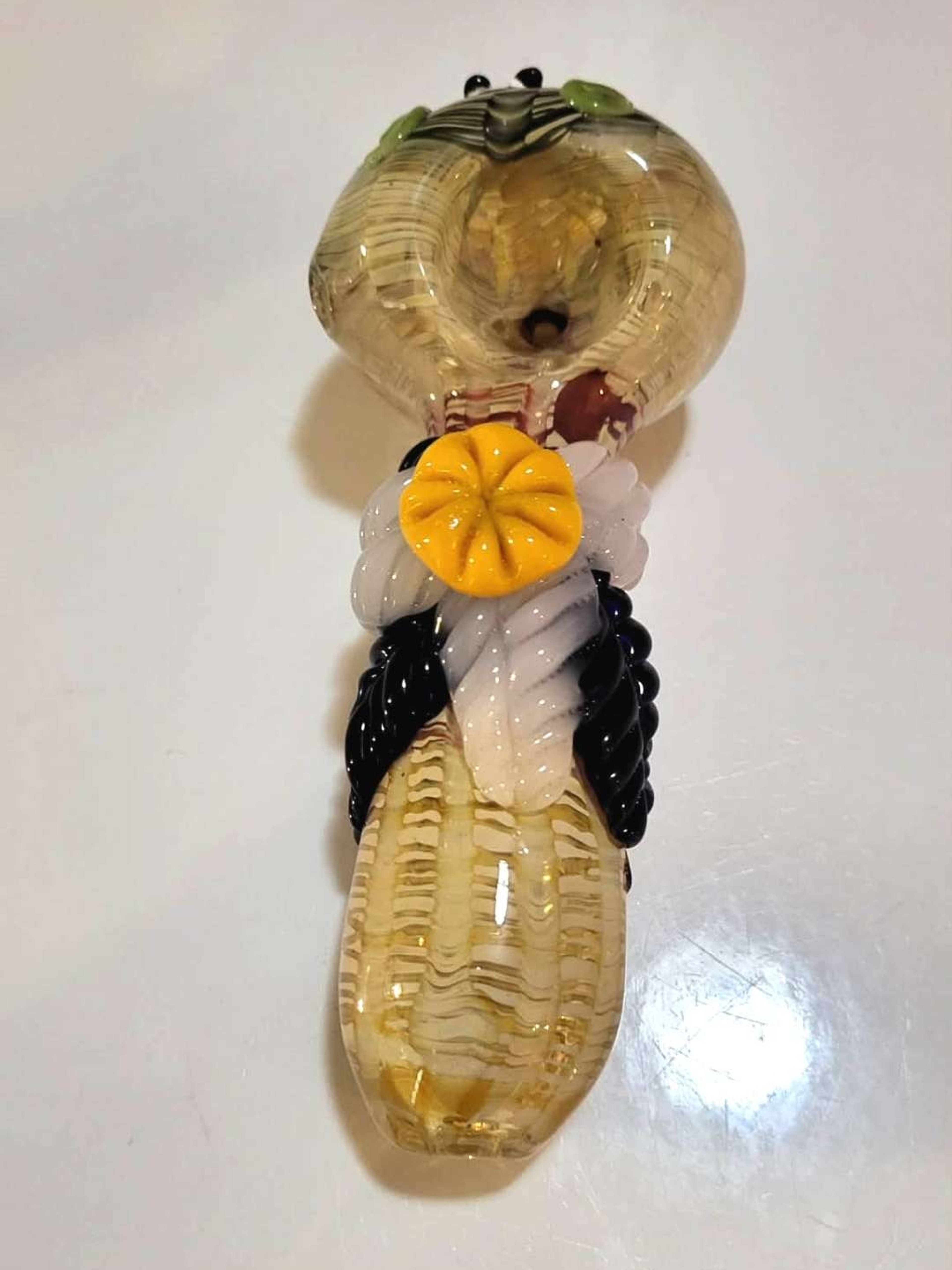 Preview pic of Flower Critter Glass Pipe, Nature Inspired Handcrafted Spoon