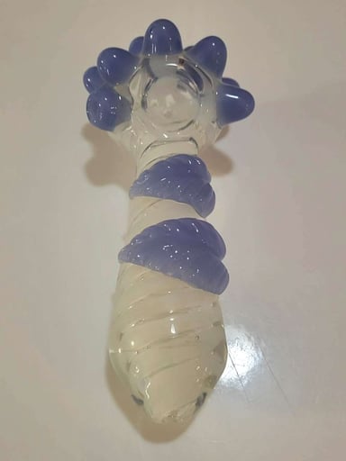 Preview pic of Blue Heavy Glass Leaf, Thick Sculpted Hand Pipe