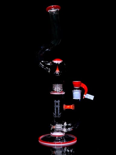 Preview pic of Sovereignty Glass - FA Natty Neck 3 Line 9.5mm 3 Cut to Mini Grid Dome - Pomegranate over Star White - 18mm Female