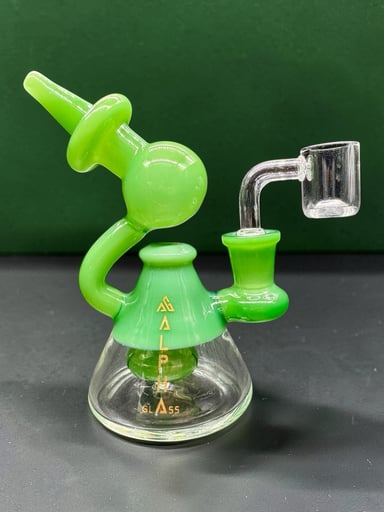Preview pic of Alpha Glass 5” Green Mini Dab Rig – 14mm Quartz Banger & Dry Bowl, Gift Box