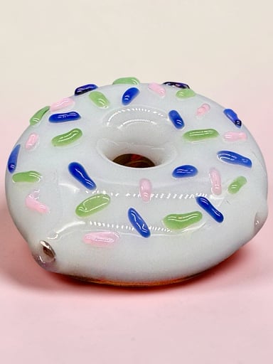 Preview pic of Handmade Donut Glass Pipe – Unique Round Donut Design Hand Pipe (2.8”–3.2”)