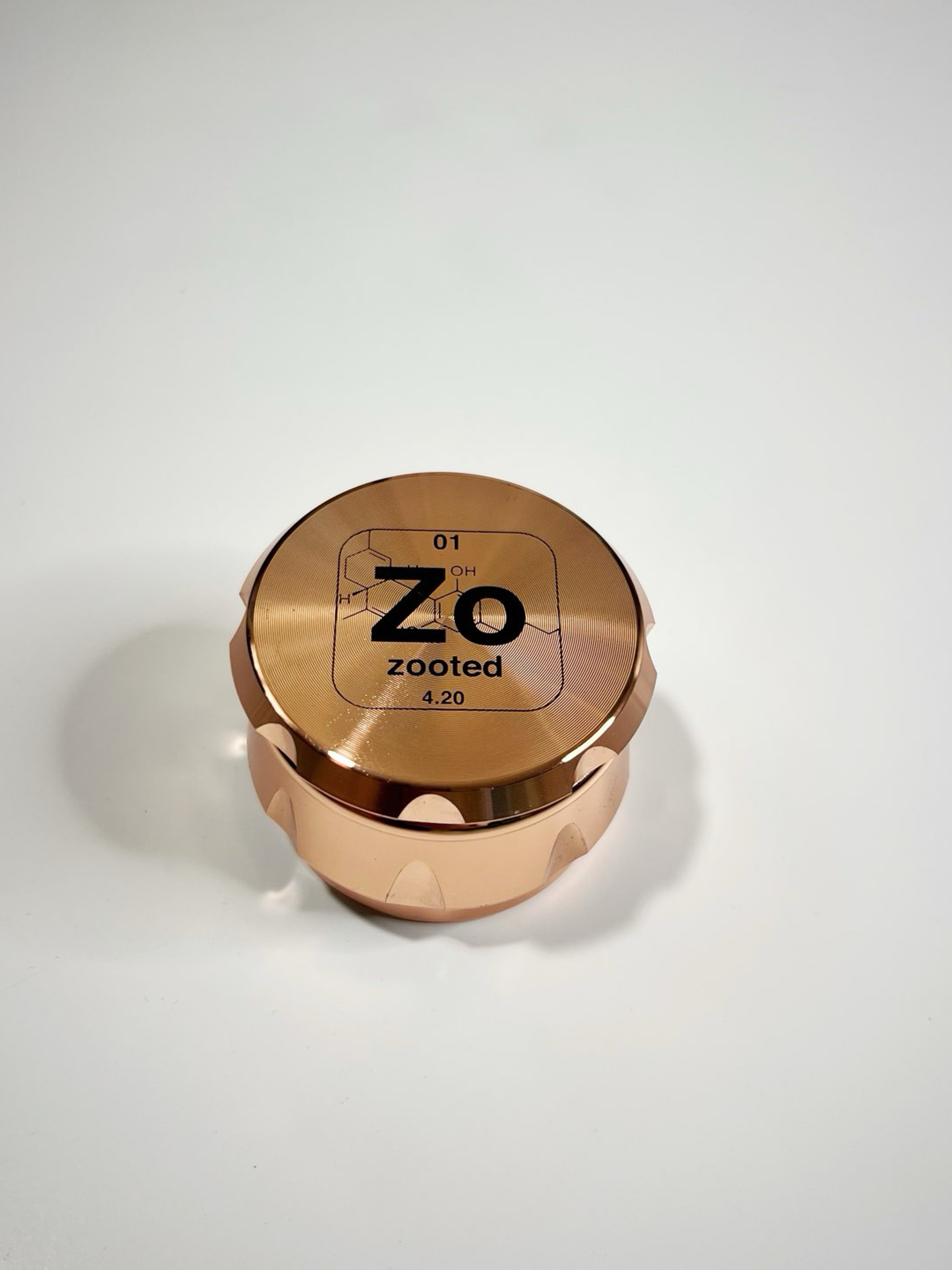 Preview pic of Zooted 4-Piece Herb Grinder - Rose Gold 2.2 inch (55mm)