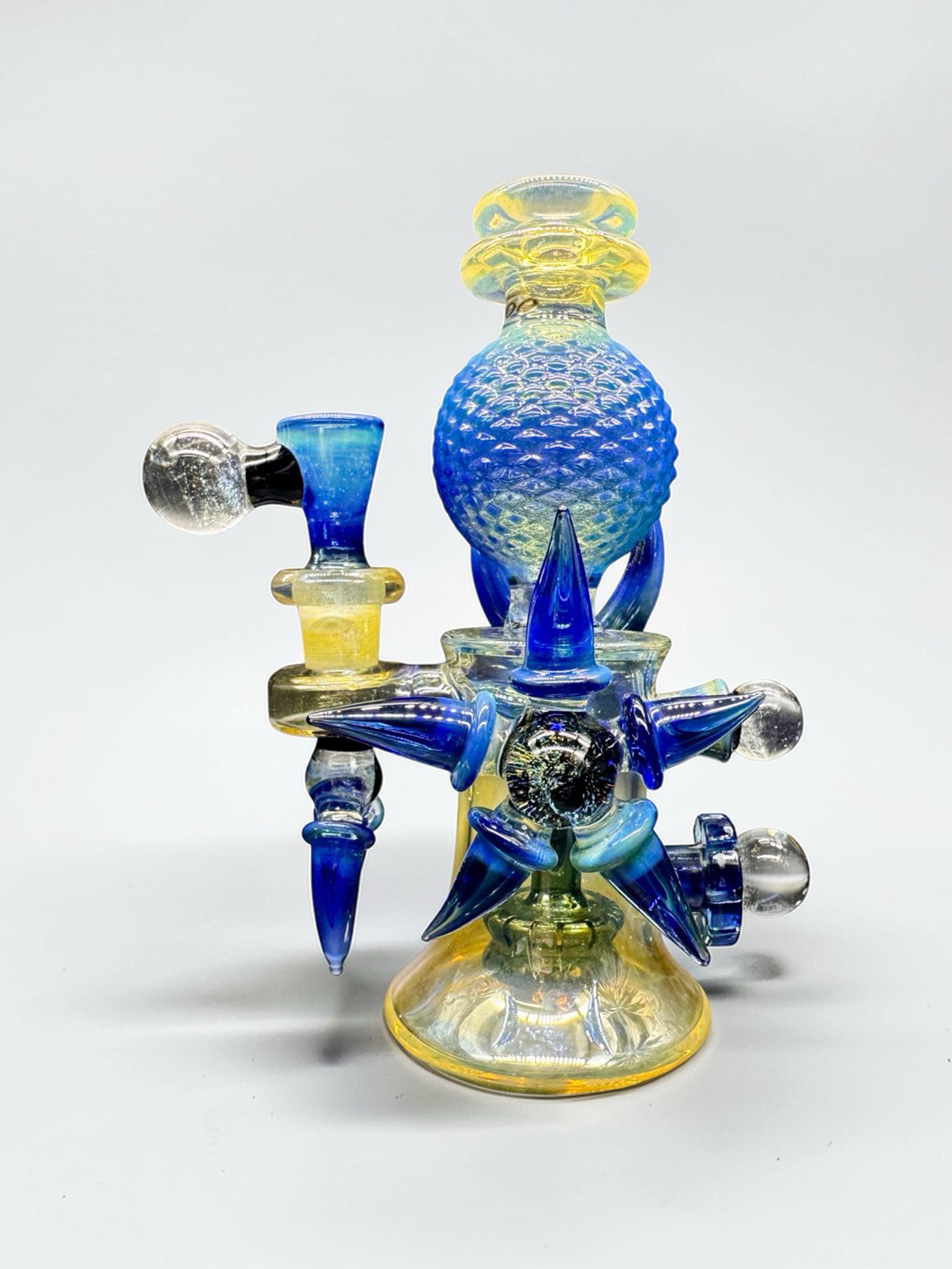 8” Hand-Blown Glass Water Pipe – Amber & Blue Iridescent Art Bong w/ 14mm Bowl image 0