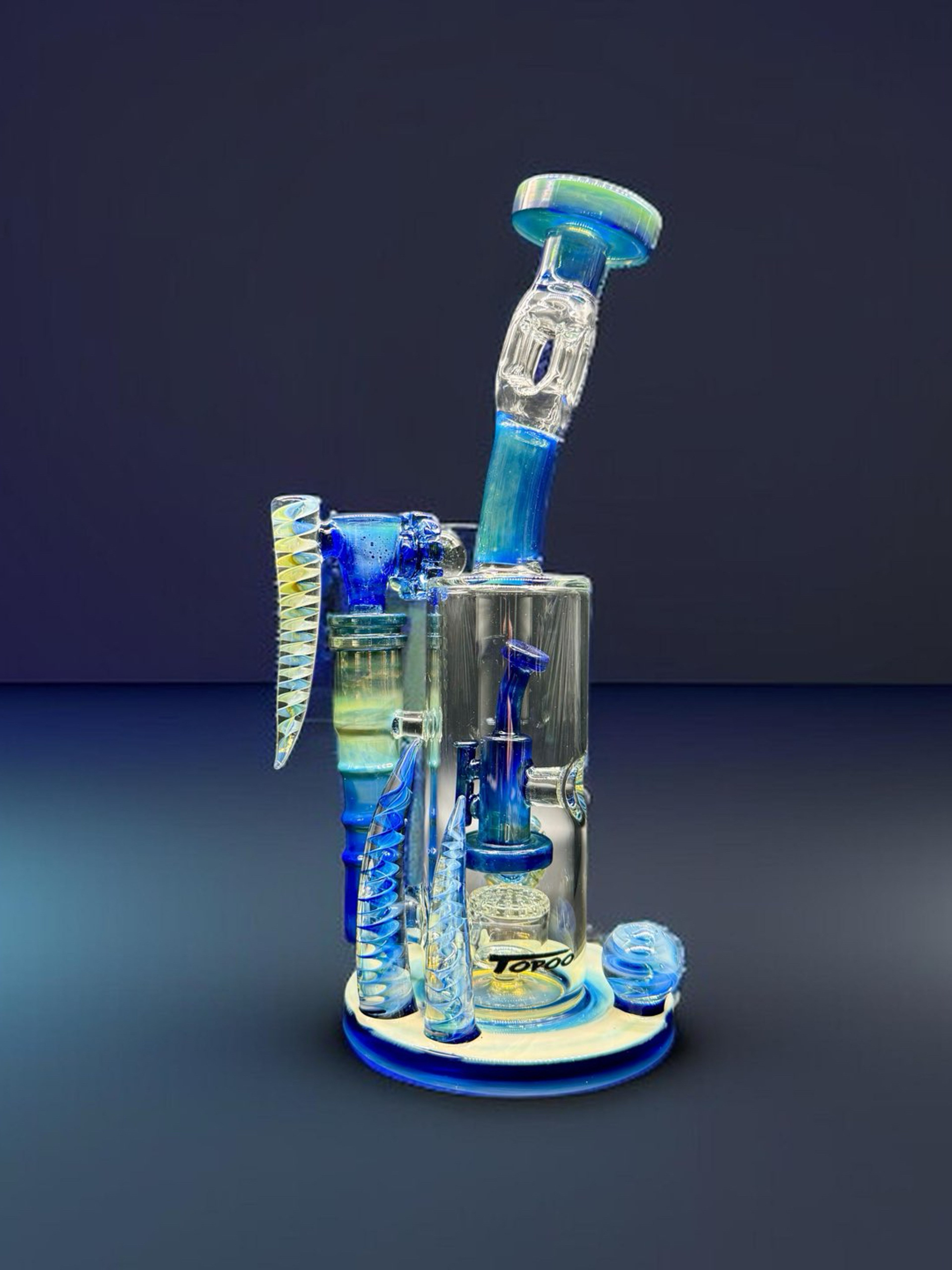 Preview pic of 9” Double Chamber Glass Bong – Handcrafted Borosilicate Water Pipe w/ 14mm Bowl & Built-In Mini Bong Filtration