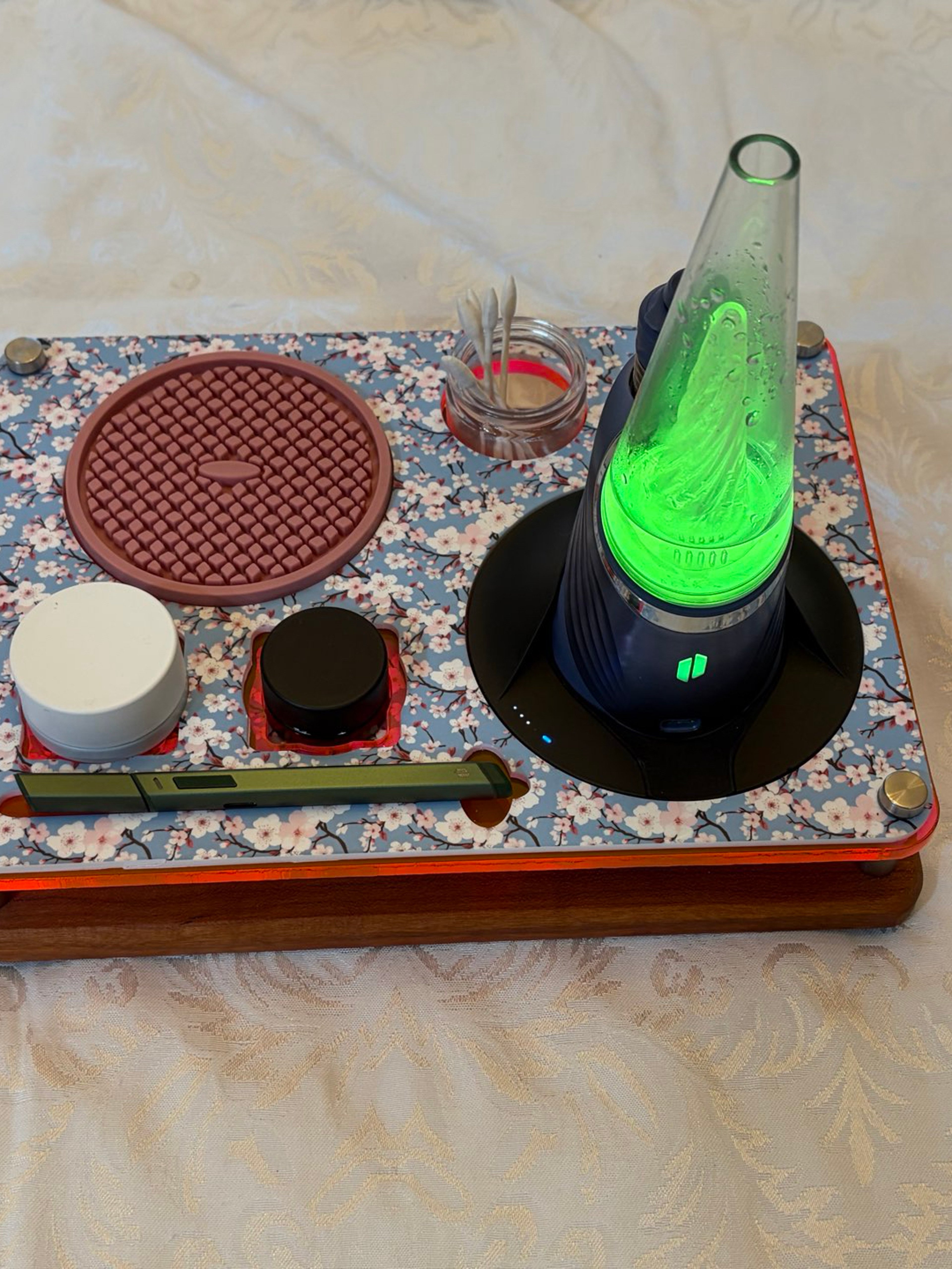 PuffCo Peak Pro Power Dock Tray with Cherry Blossom Acrylic and Cherry Wood Base image 0