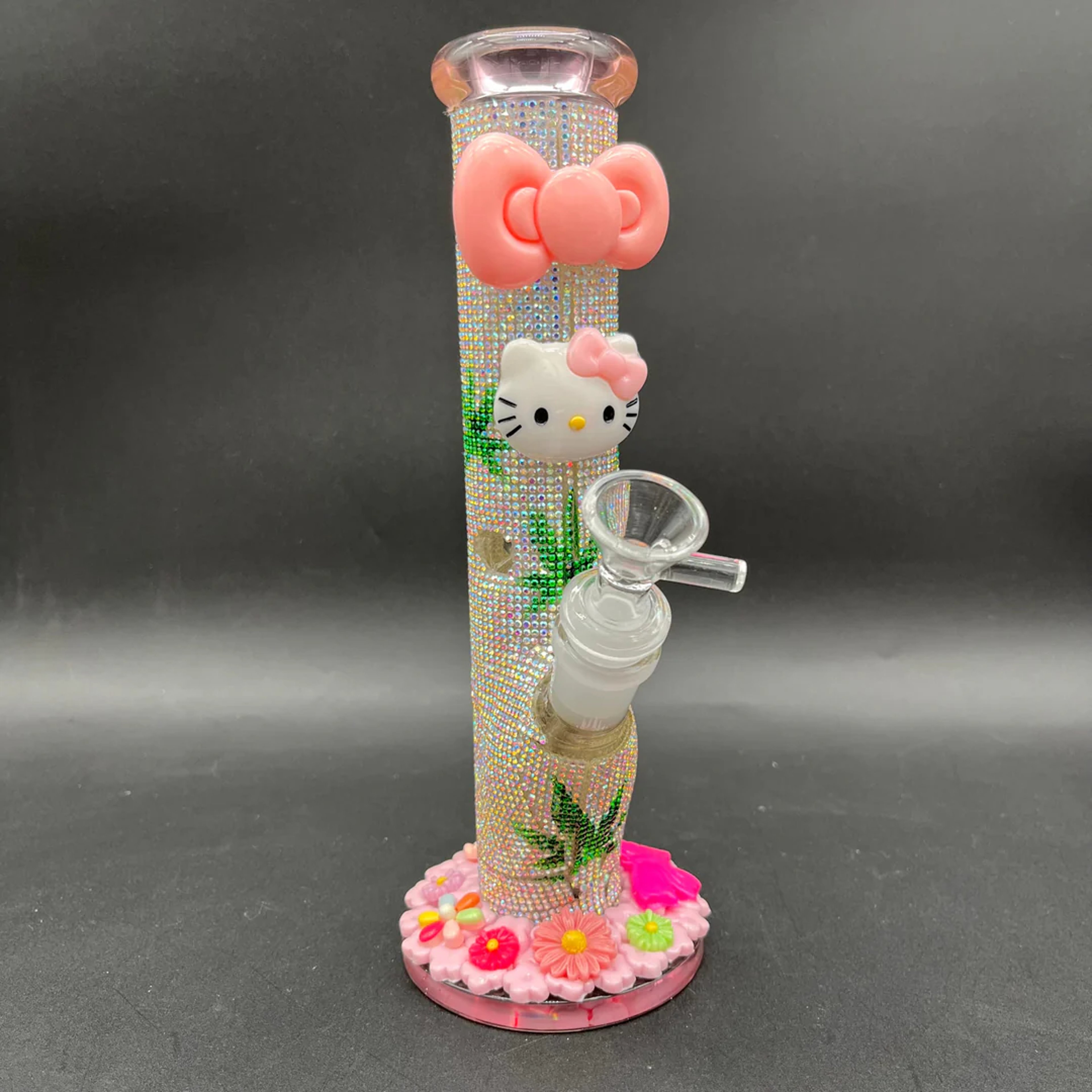 Preview pic of 9.5" FULLY JEWELED KITTY STRAIGHT TUBE BONG