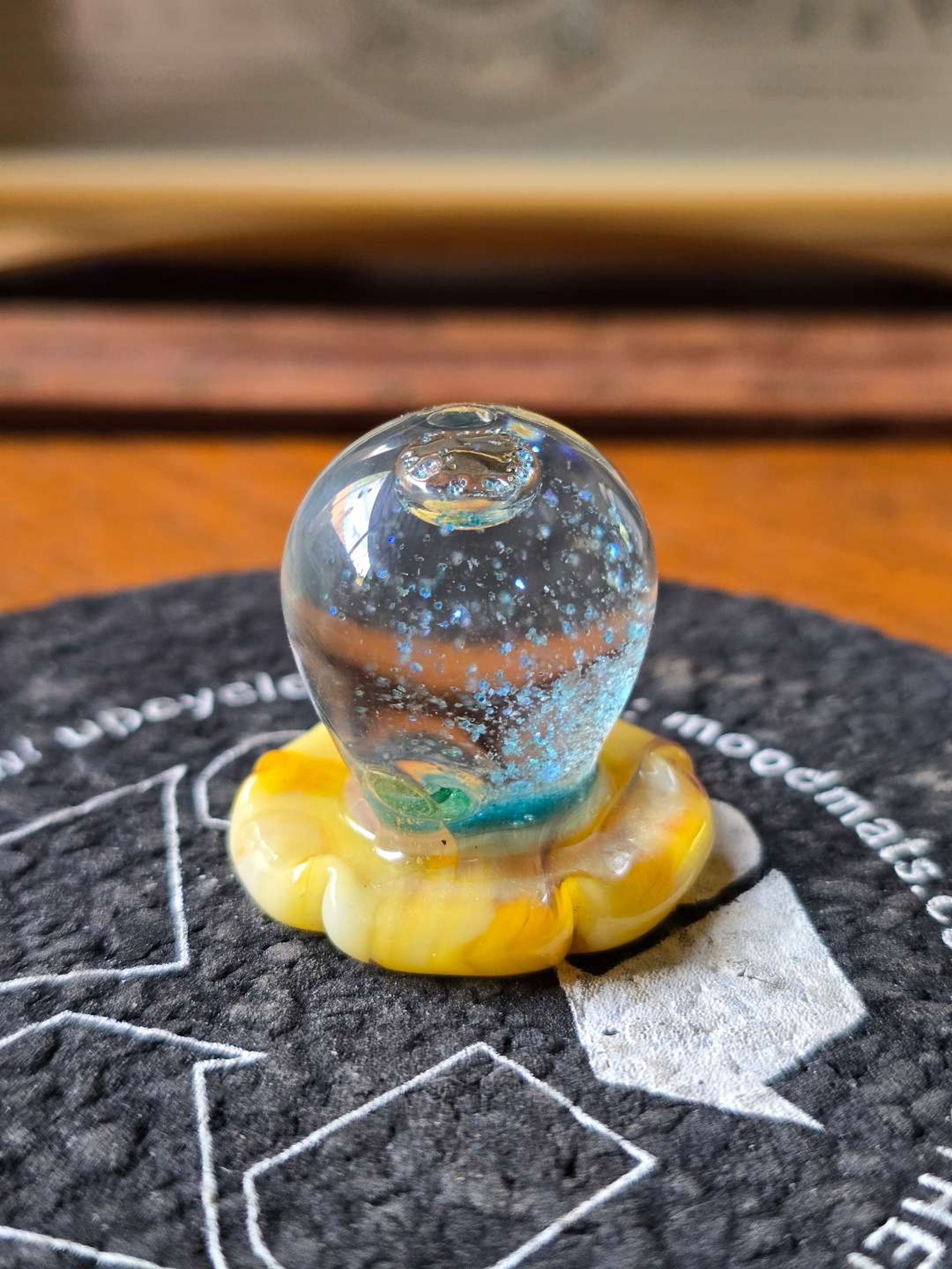 Yellow and Teal Snow Globe Flower Carb Cap by KMA Glass image 0