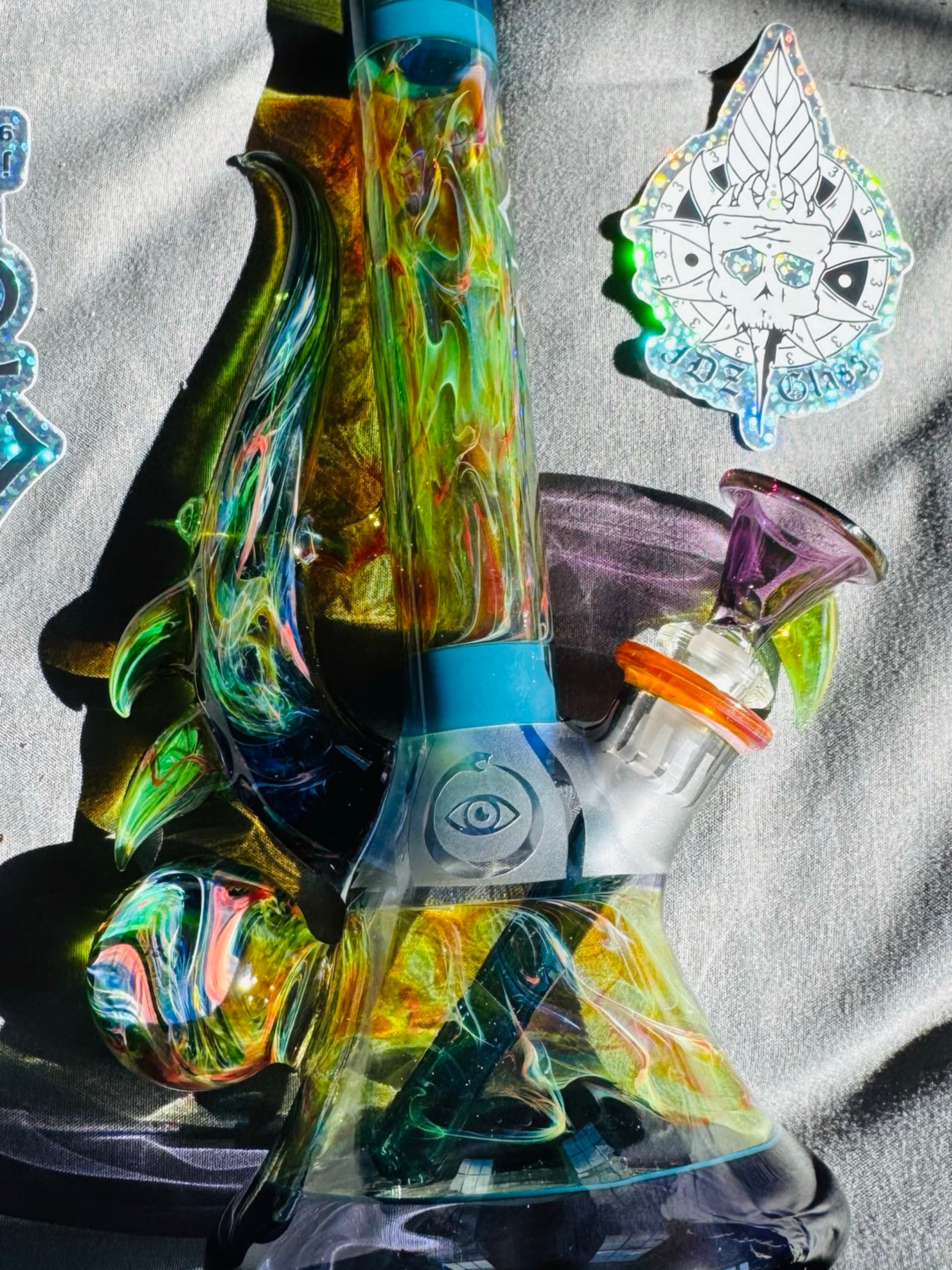 RARE JDZ FULLY WORKED UV ACCENT BEAKER 10mm blue stardust custom green loki 🧐🤙 image 0