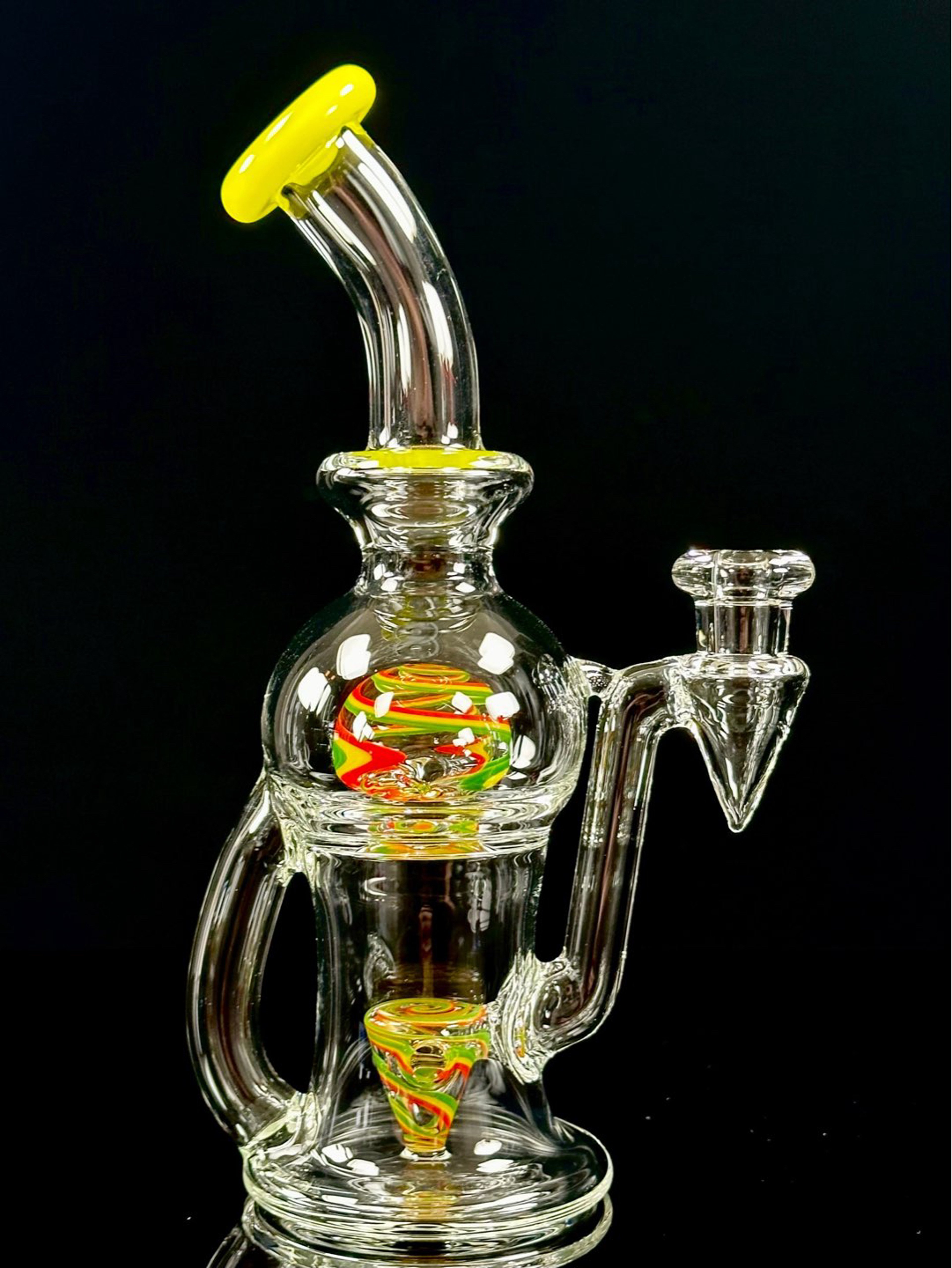 Preview pic of Tube Sock Glass Hustle Brain Bubbler Wig Wag Ball Blooper Rig Rasta Colors