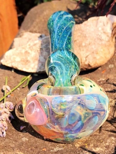 Preview pic of Handblown Crystal Blue Green Spiral Twist Glass Pipe