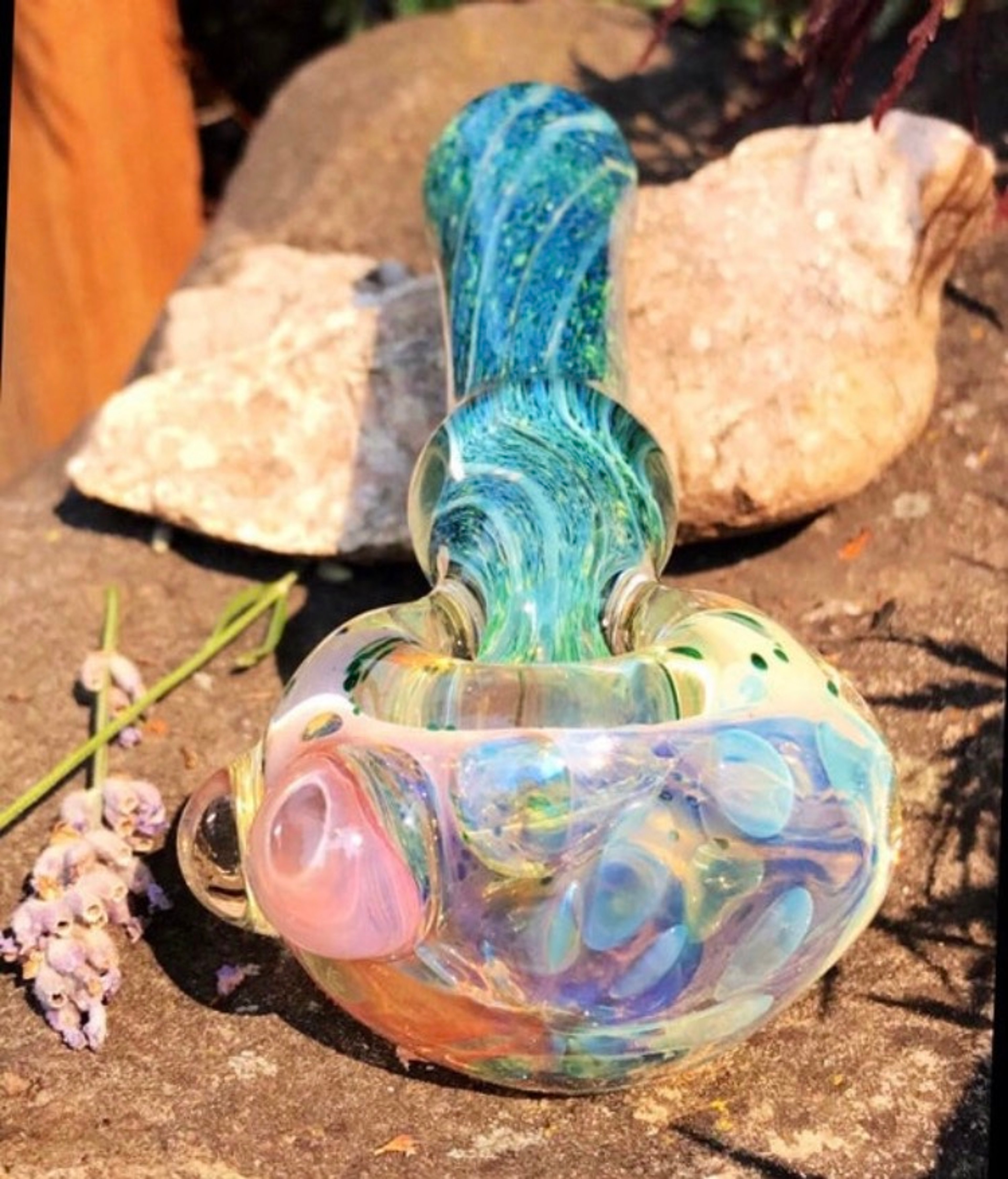 Preview pic of Handblown Crystal Blue Green Spiral Twist Glass Pipe