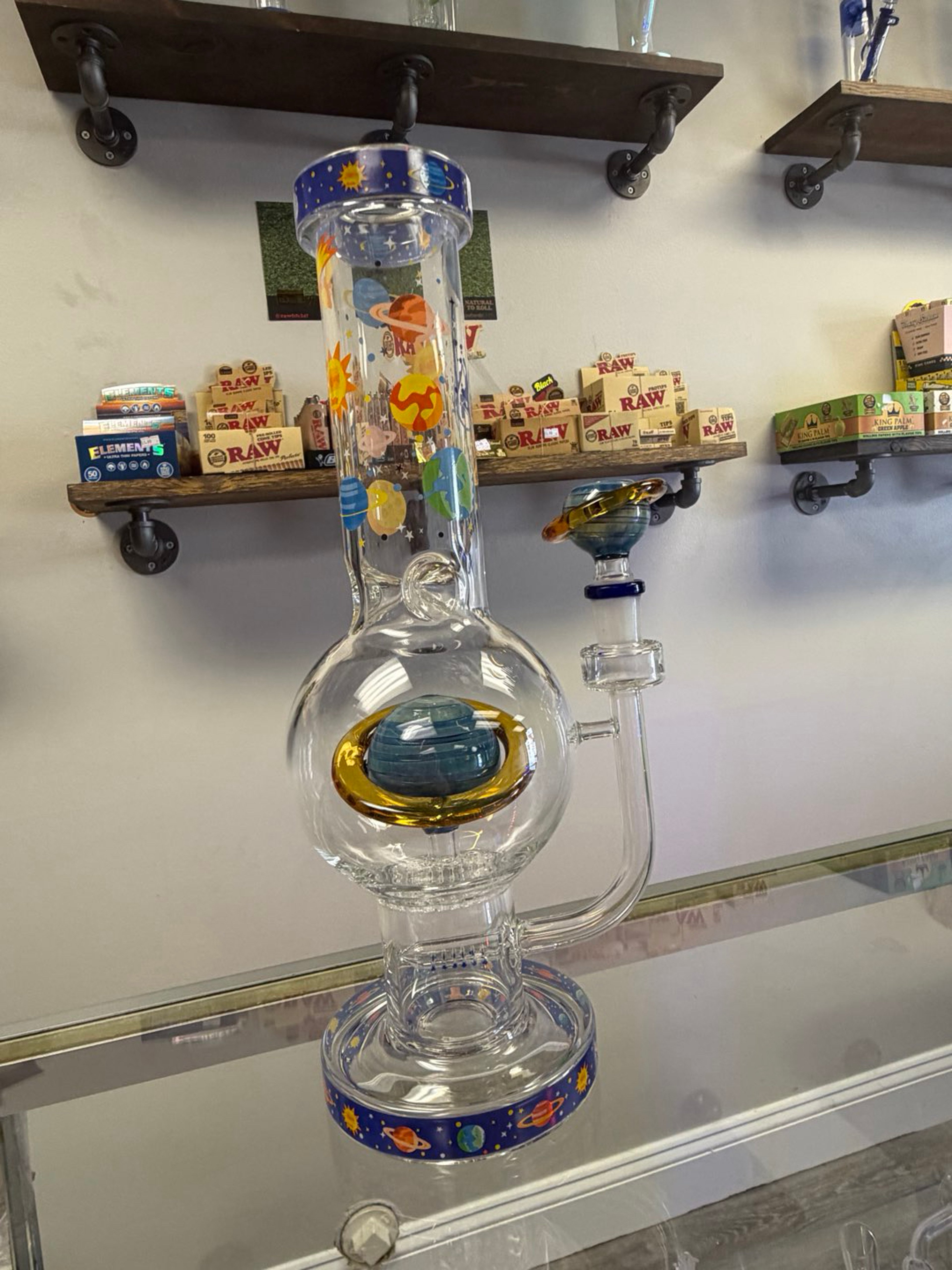 Preview pic of PULSAR RINGS OF SATURN BUBBLE BASE GLASS WATER PIPE | 12.75"