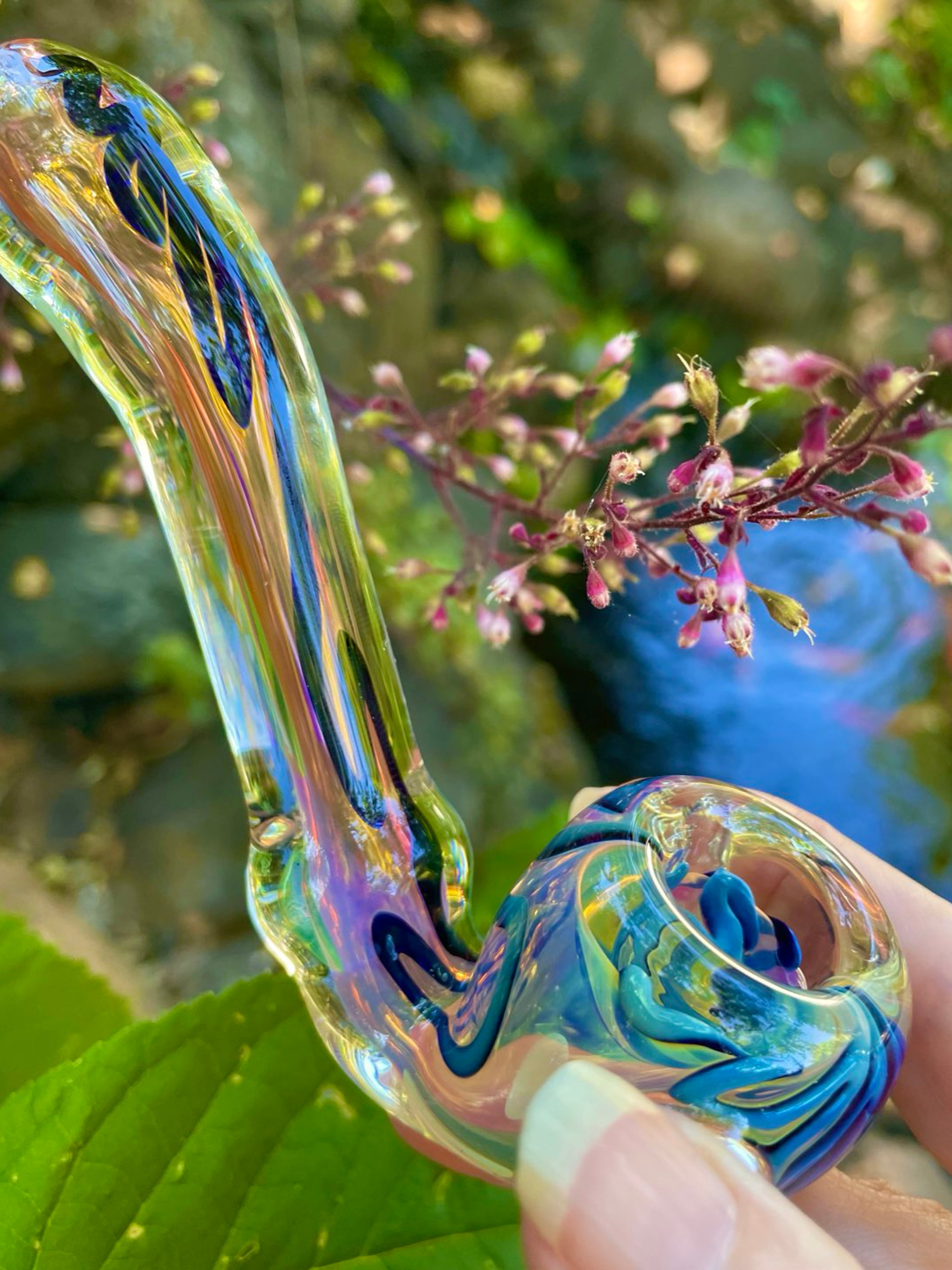 Preview pic of Bright Burst Color Changing Handblown Glass Sherlock Pipe