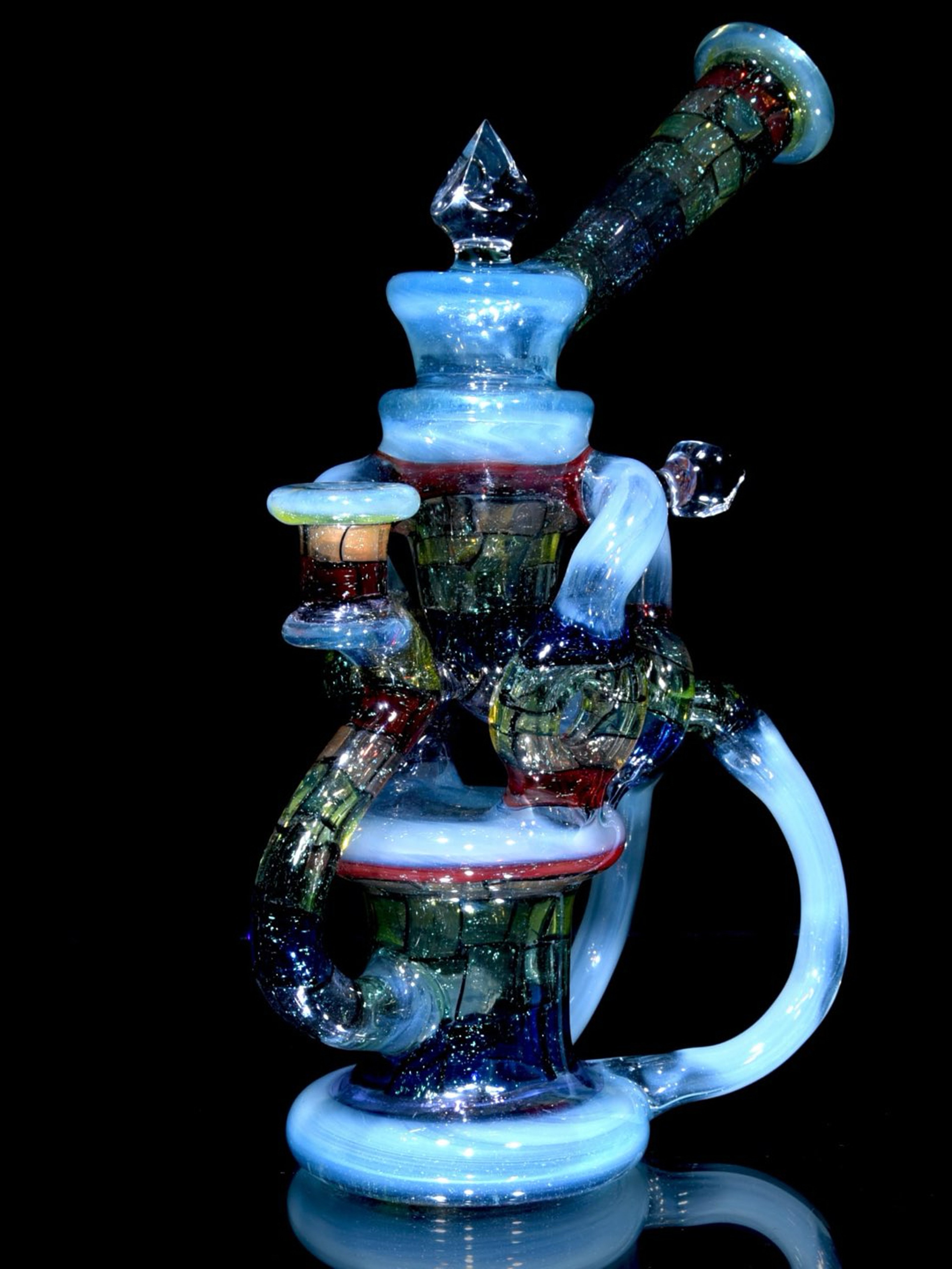 Preview pic of Jeff Green - Triple Donut Uptake Loophole Recycler - Dichroic Ghost/Rainbow Chipstack  - 10mm Female