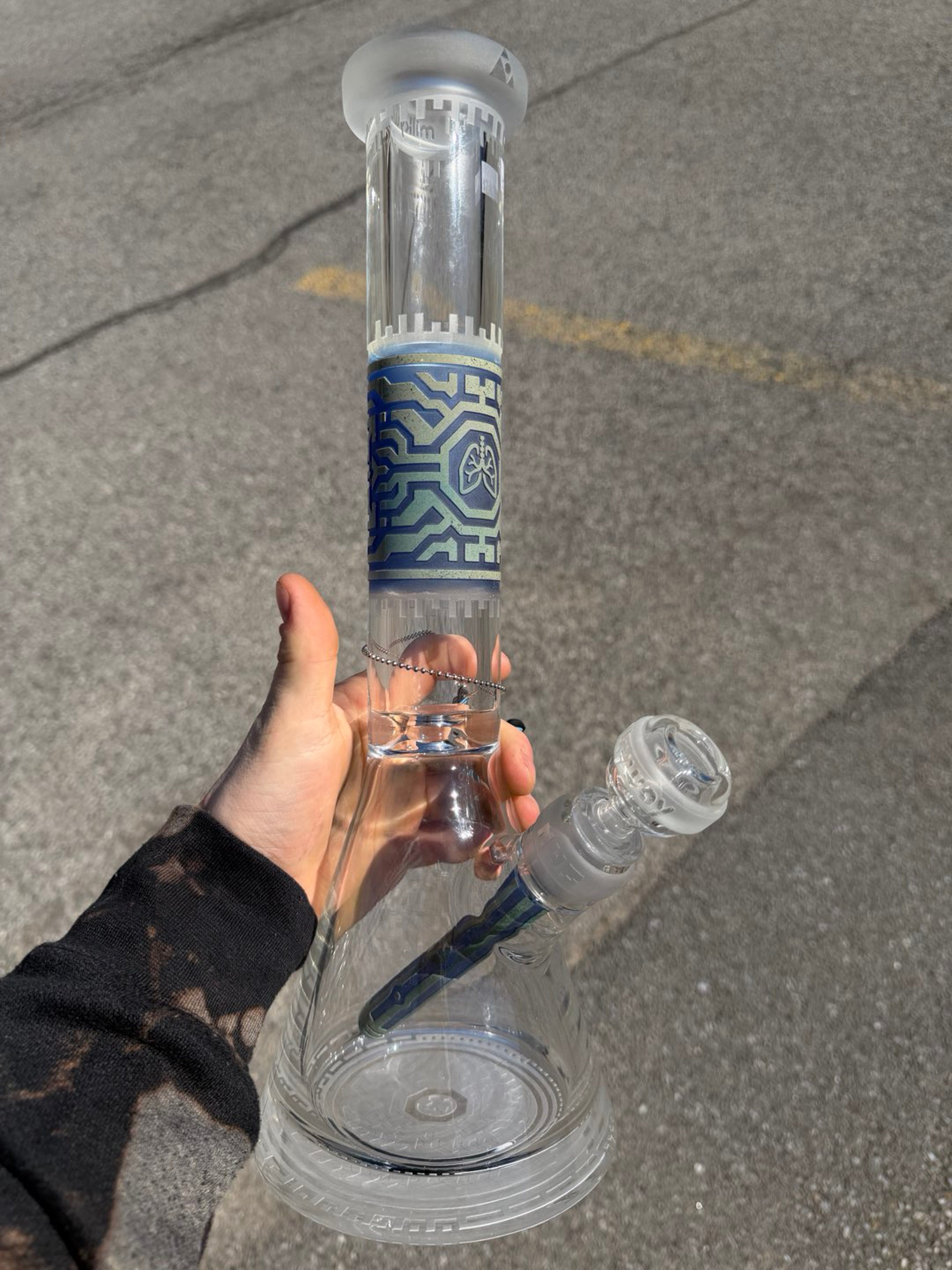 Preview pic of Milkyway Glass "Respire" Silver and Blue Frit Beaker