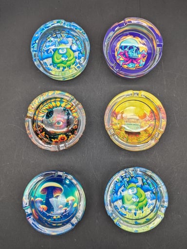 Preview pic of PULSAR DESIGN SERIES ROUND GLASS ASHTRAY | 3.4" | ASSORTED DESIGNS