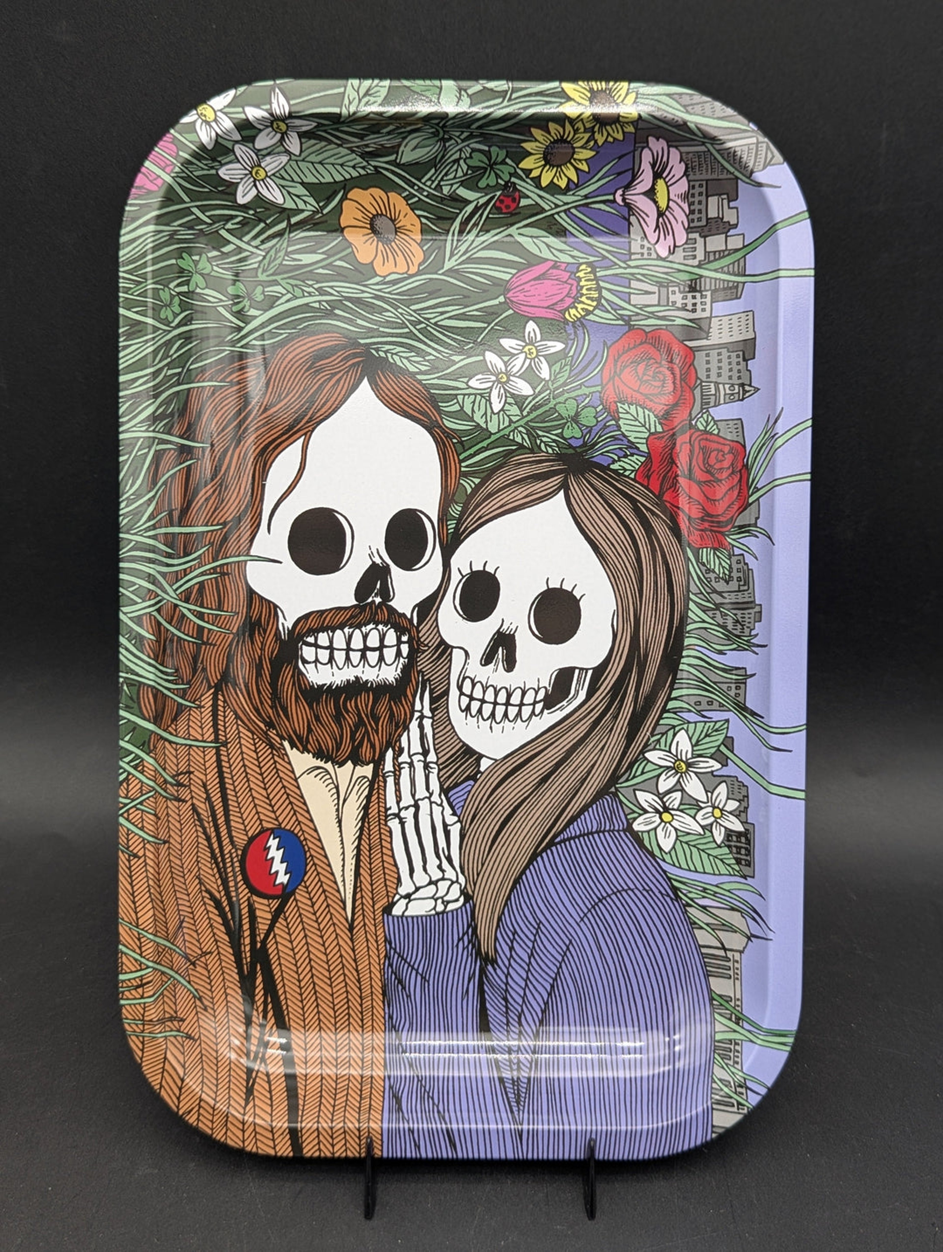 GRATEFUL DEAD X PULSAR METAL ROLLING TRAY | FLOWER COUPLE | 11"X7 image 0