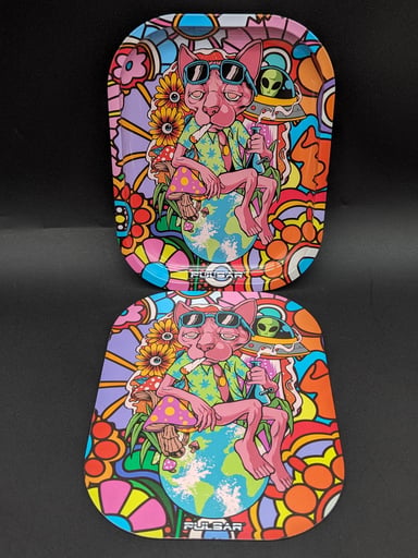 Preview pic of PULSAR MINI METAL ROLLING TRAY W/ LID | CHILL CAT | 7" X 5.5"