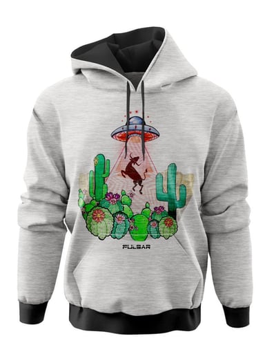 Preview pic of PULSAR ULTRA SOFT PULLOVER HOODIE | PSYCHEDELIC COW ABDUCTION | GRAY