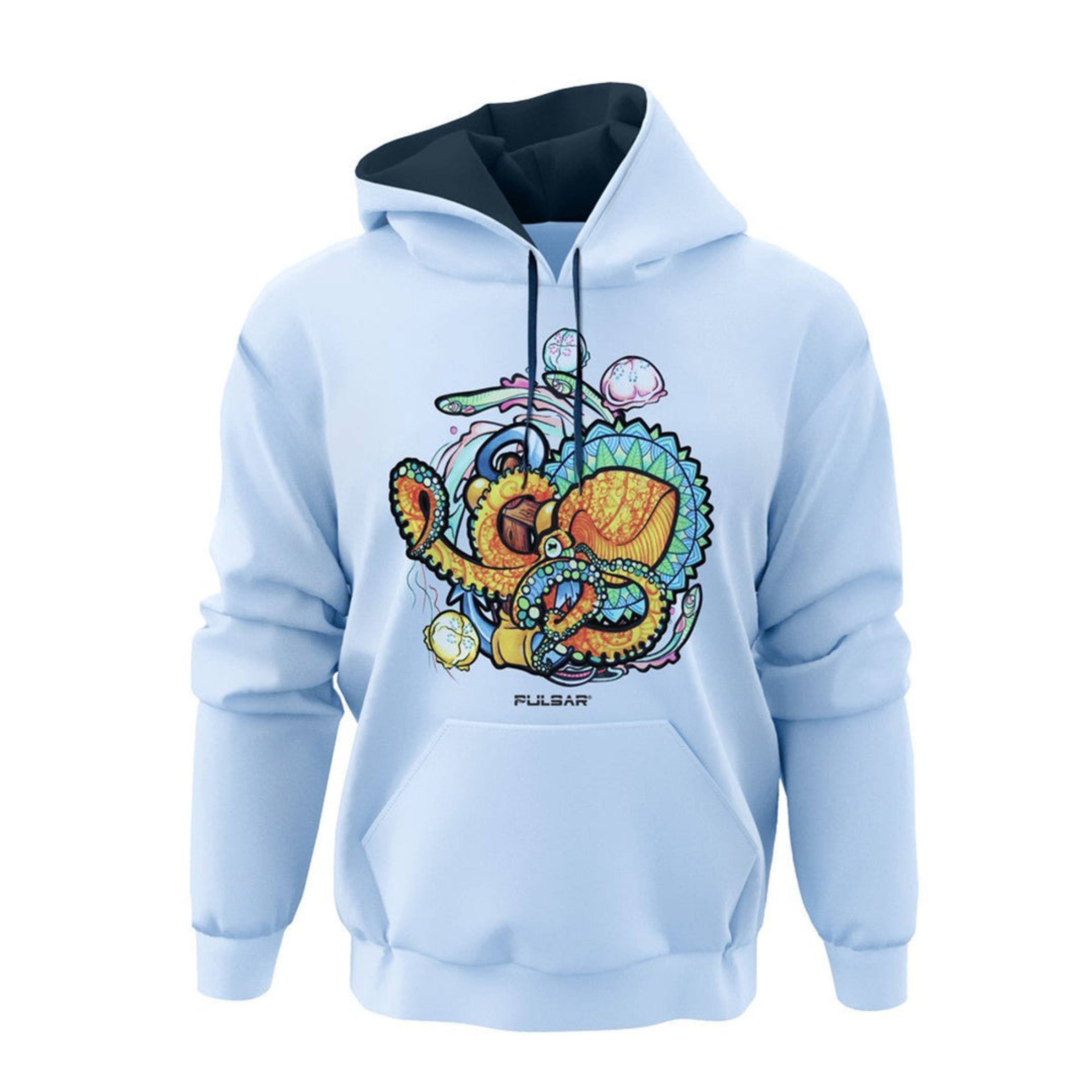 Preview pic of PULSAR ULTRA SOFT PULLOVER HOODIE | PSYCHEDELIC OCTOPUS | BLUE
