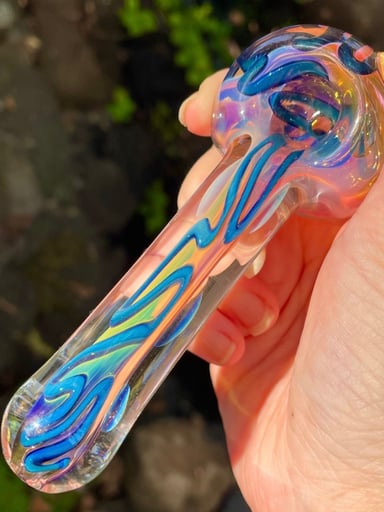 Preview pic of Color Changing Bright Burst Handblown Glass Spoon Pipe