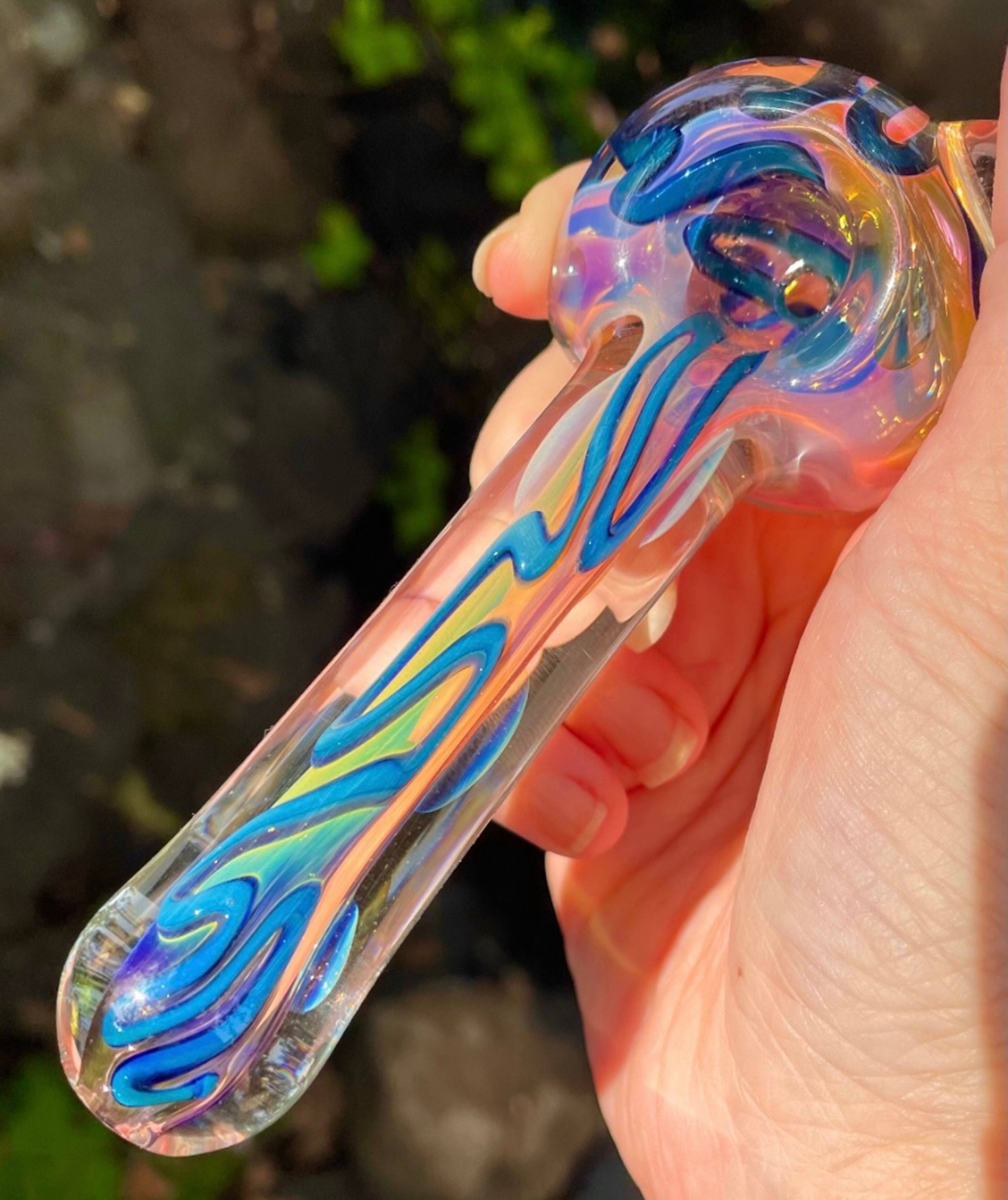 Preview pic of Color Changing Bright Burst Handblown Glass Spoon Pipe