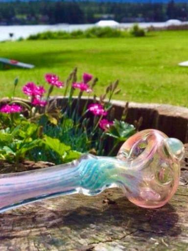 Preview pic of Handblown Blush Aqua Twist Glass Spoon Pipe