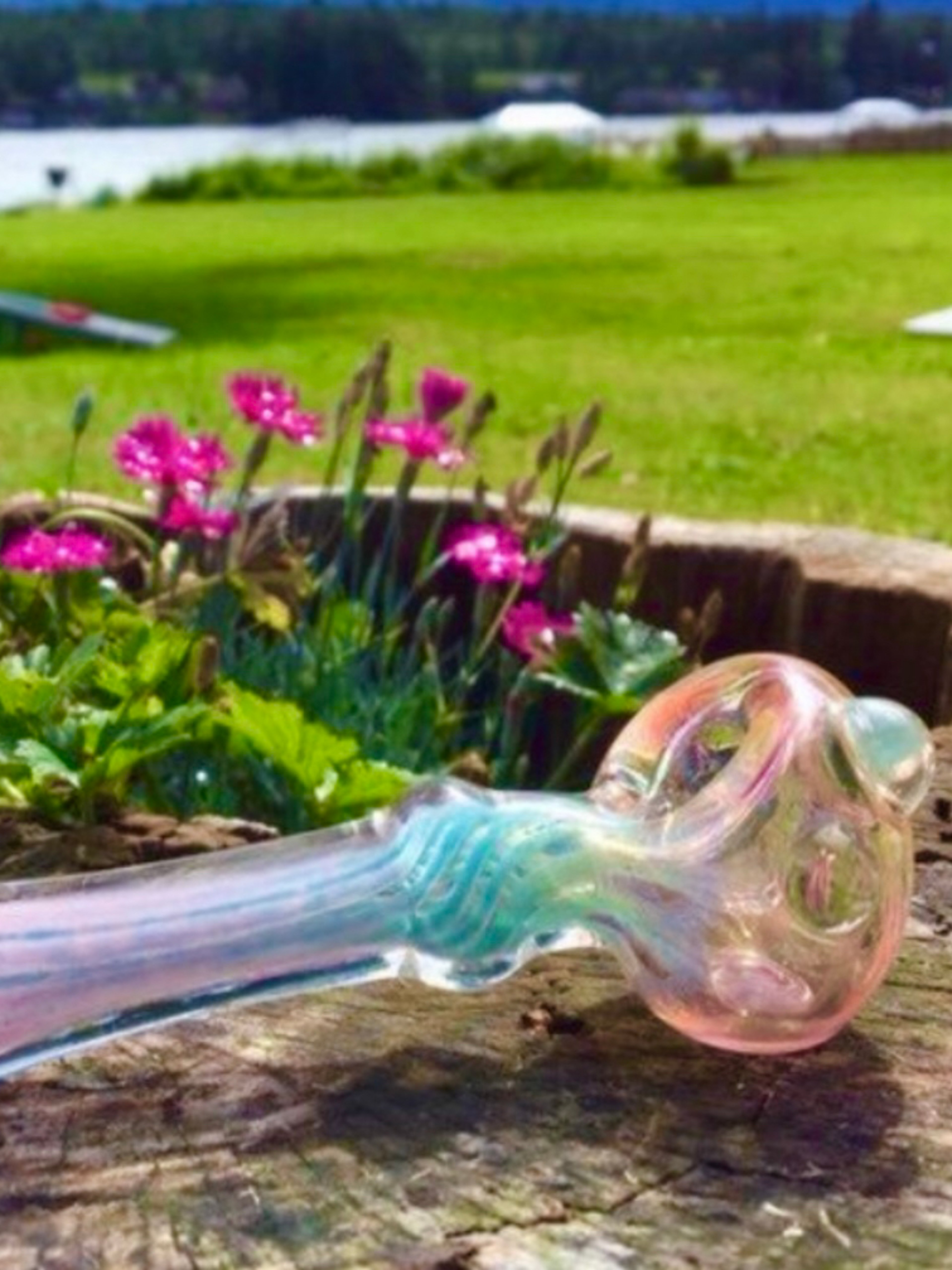 Preview pic of Handblown Blush Aqua Twist Glass Spoon Pipe