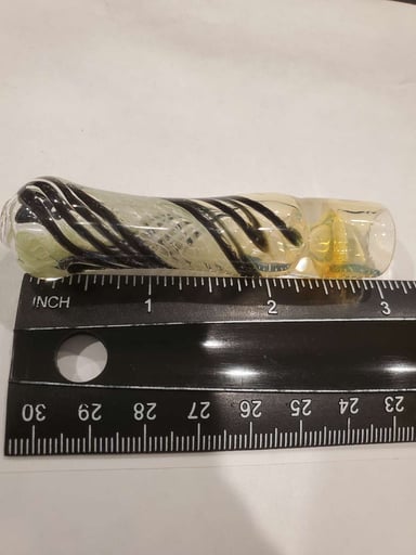Preview pic of Clear, yellow and Black woven design Chillum/one hitter