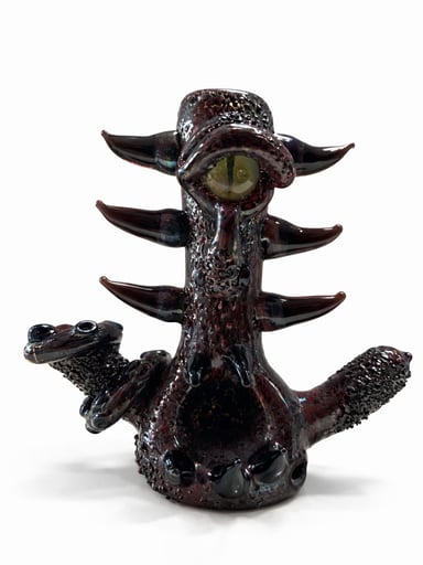 Preview pic of Heady Cyclops Monster Glass Pipe – Red/Black Textured Spoon