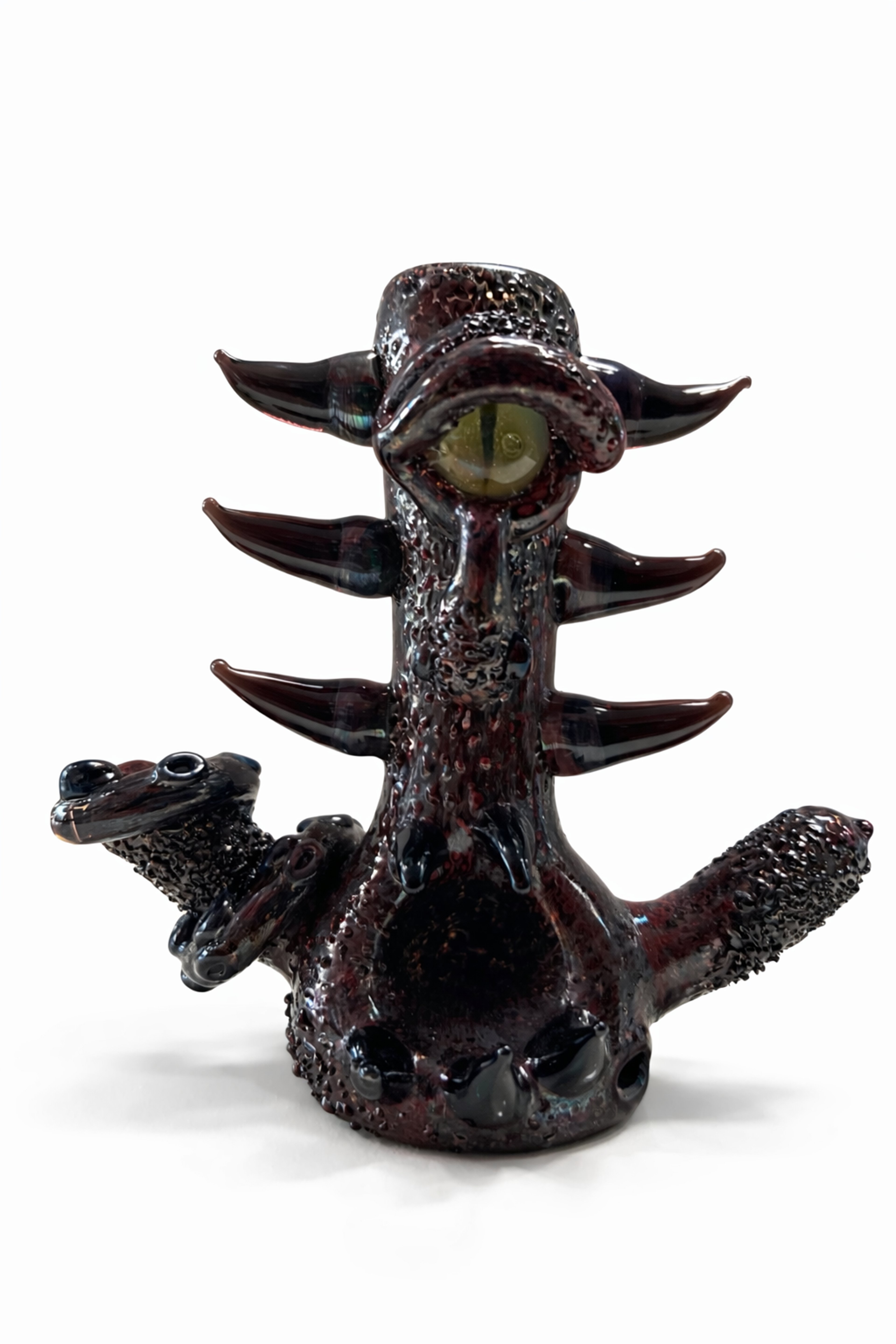 Preview pic of Heady Cyclops Monster Glass Pipe – Red/Black Textured Spoon