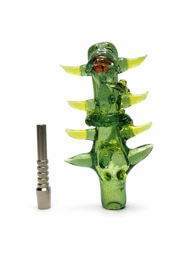 Preview pic of Green Heady Glass Creature Nectar Collector w/ Titanium Tip – Sculpted Dab Straw