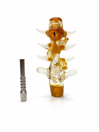 Preview pic of Orange Heady Glass Creature Nectar Collector w/ Titanium Tip – Sculpted Dab Straw